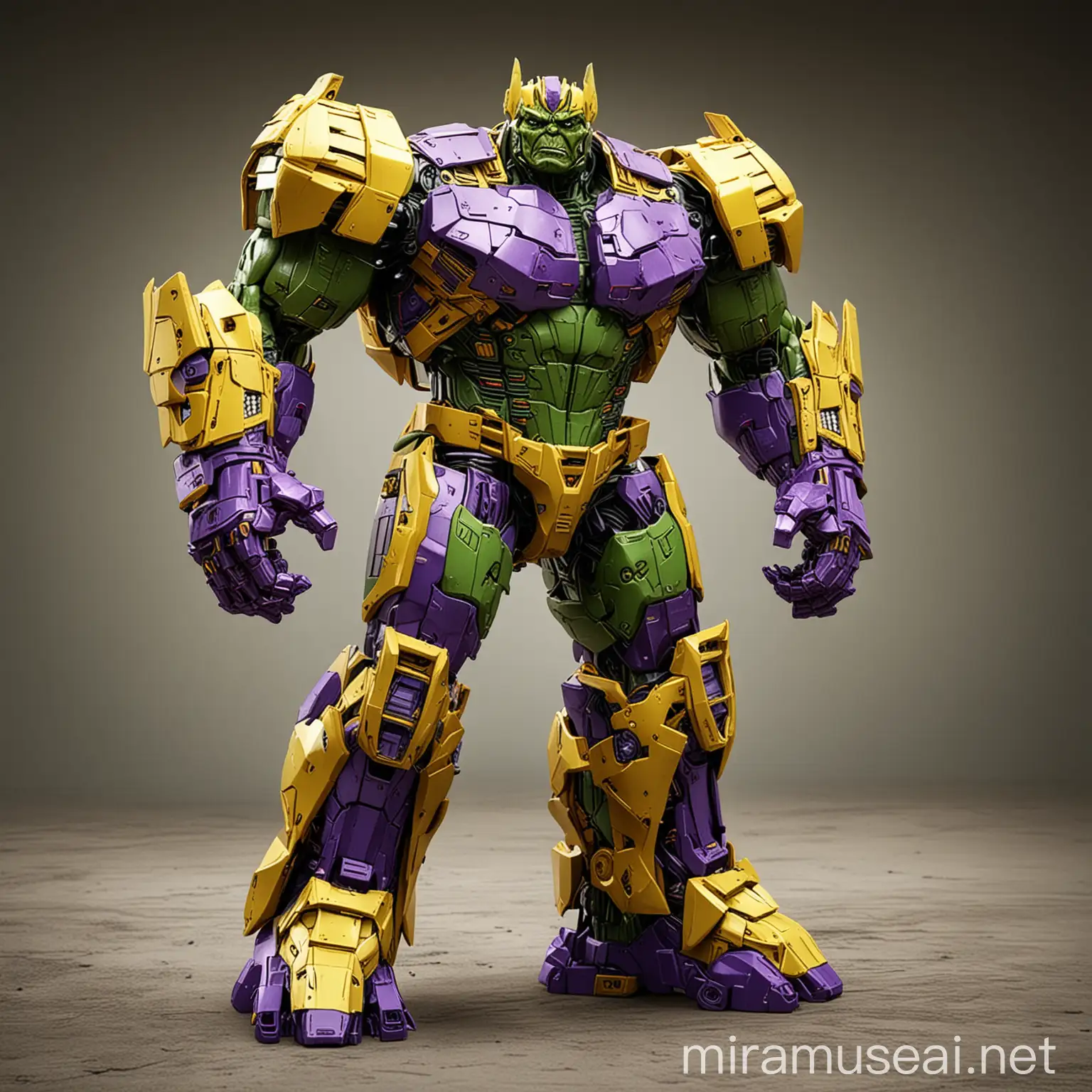 Hulk as a transformer. Yellow green and purple colored transformer
