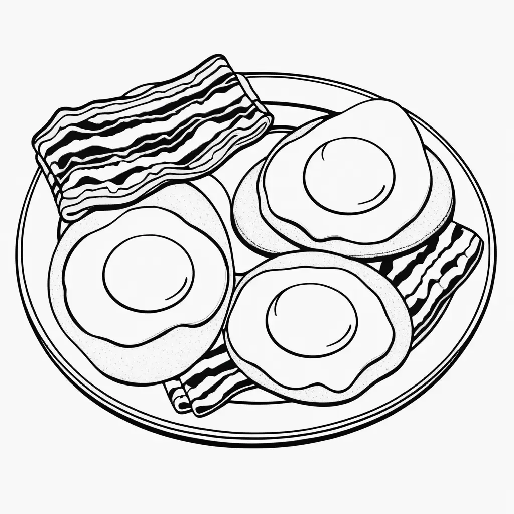 Simple Coloring Page of Bacon and Eggs
