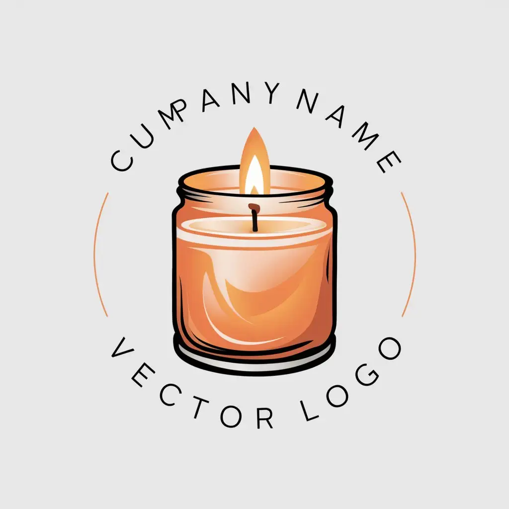 logo design for a candle company, flat vector logo of lit candle jar, minimal graphic