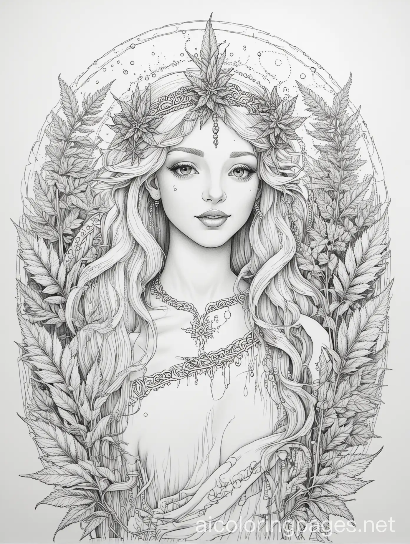 Virgo-Cannabis-Fantasy-Coloring-Page-Simple-Black-and-White-Line-Art-for-Easy-Coloring