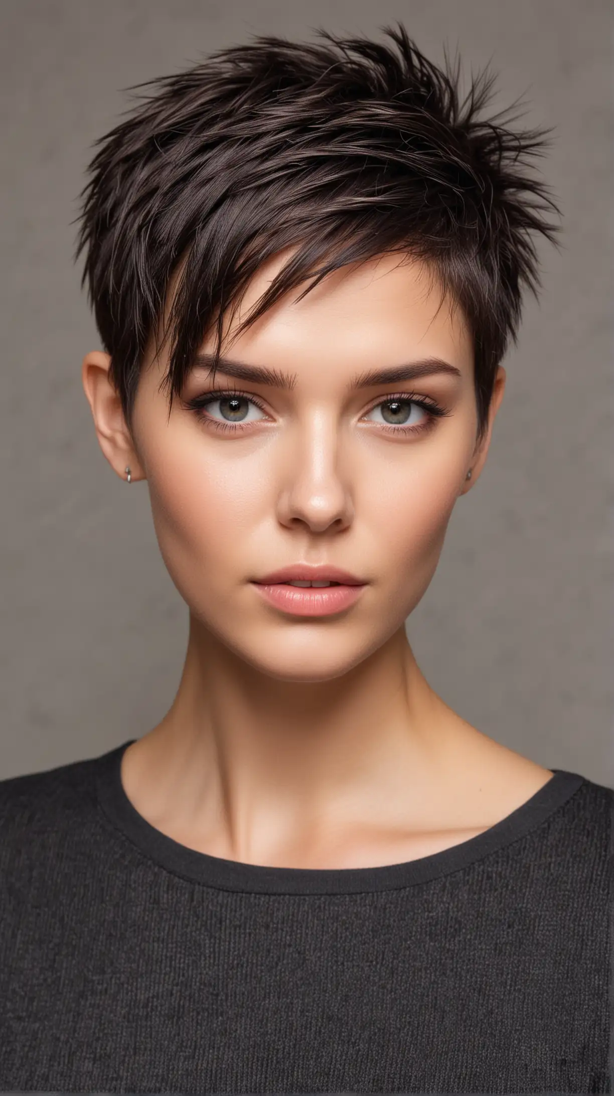 beautiful girl model, short haircut - Edgy Top Crop for Fine Hair, age - 30 years