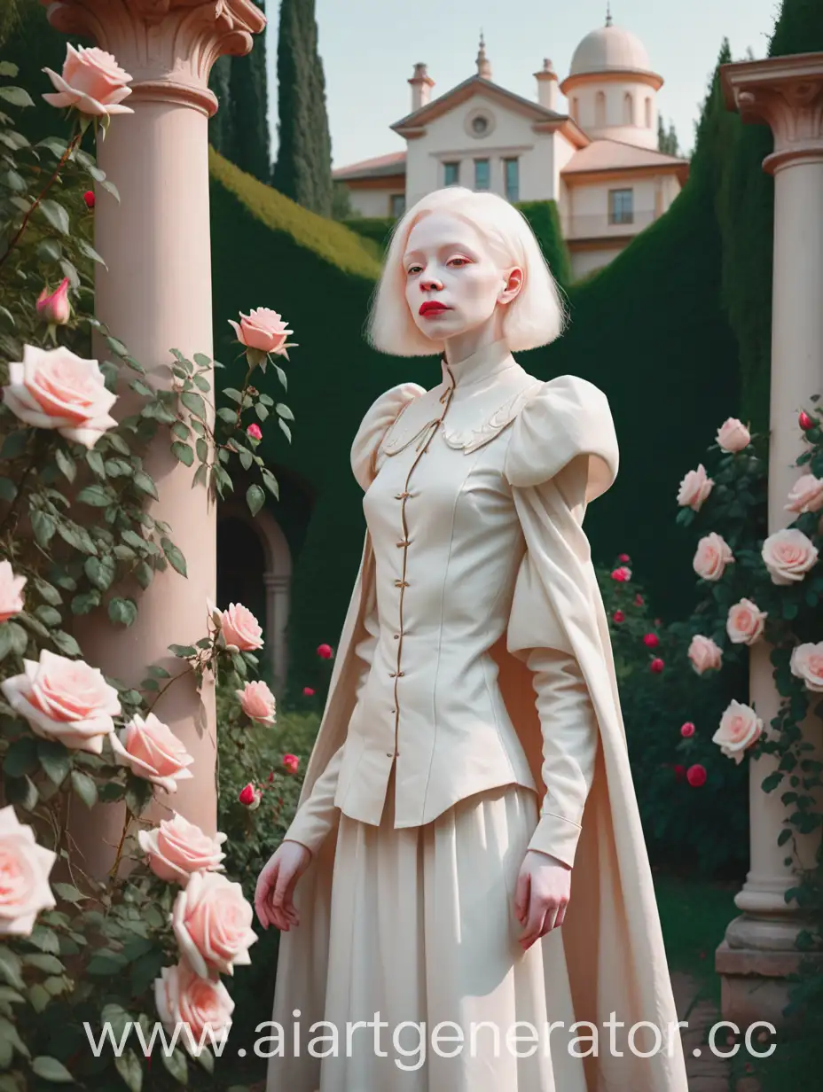 Albino-Girl-in-Ancient-Estate-Surrounded-by-Rose-Bushes-Art