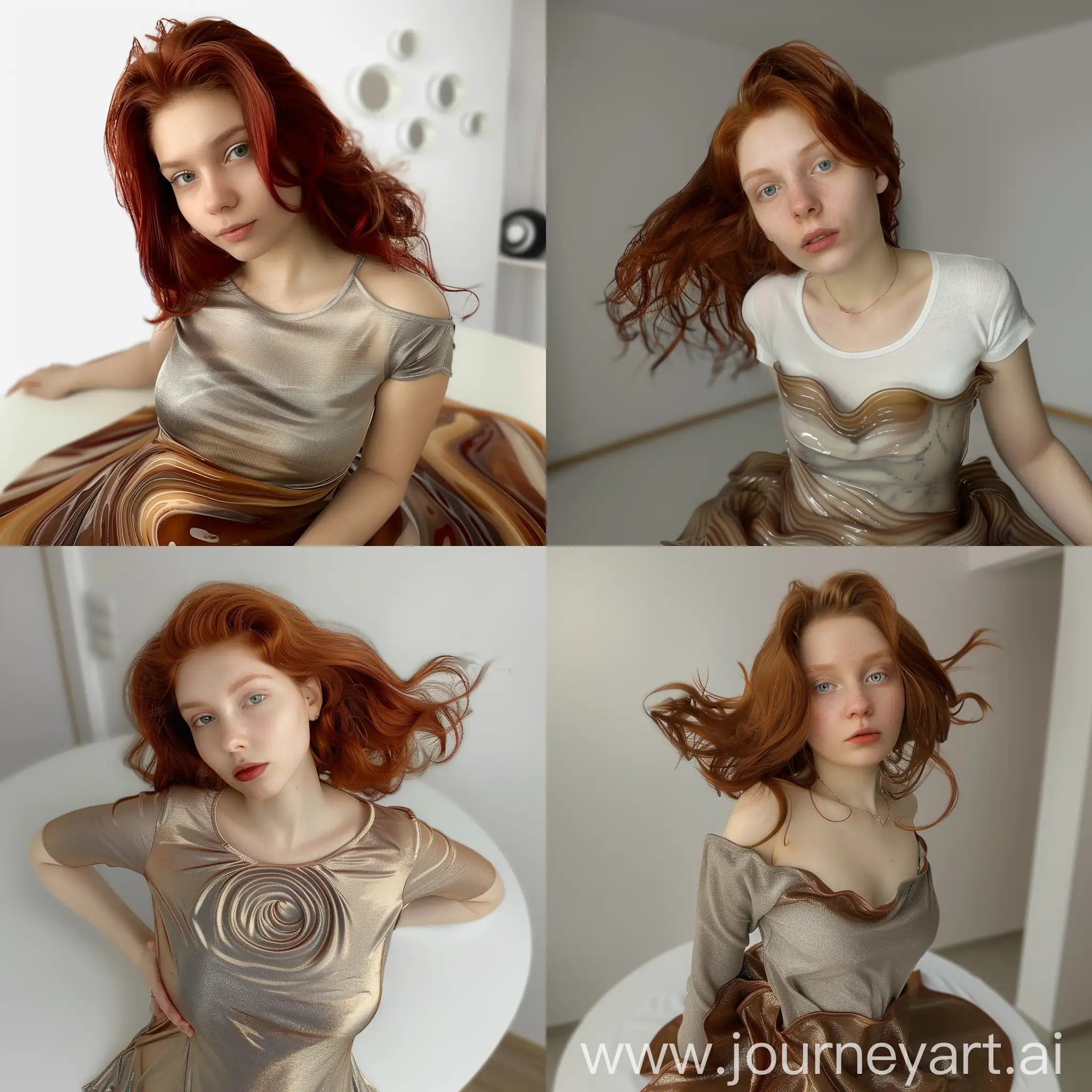 RedHaired-Girl-in-Liquid-Dress-on-White-Background