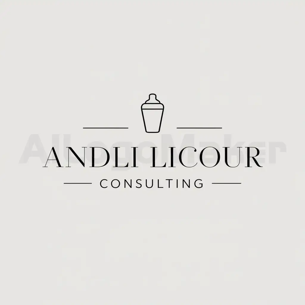 a logo design,with the text "Andli licour consulting", main symbol:A simple cocktail shaker,Minimalistic,be used in Events industry,clear background