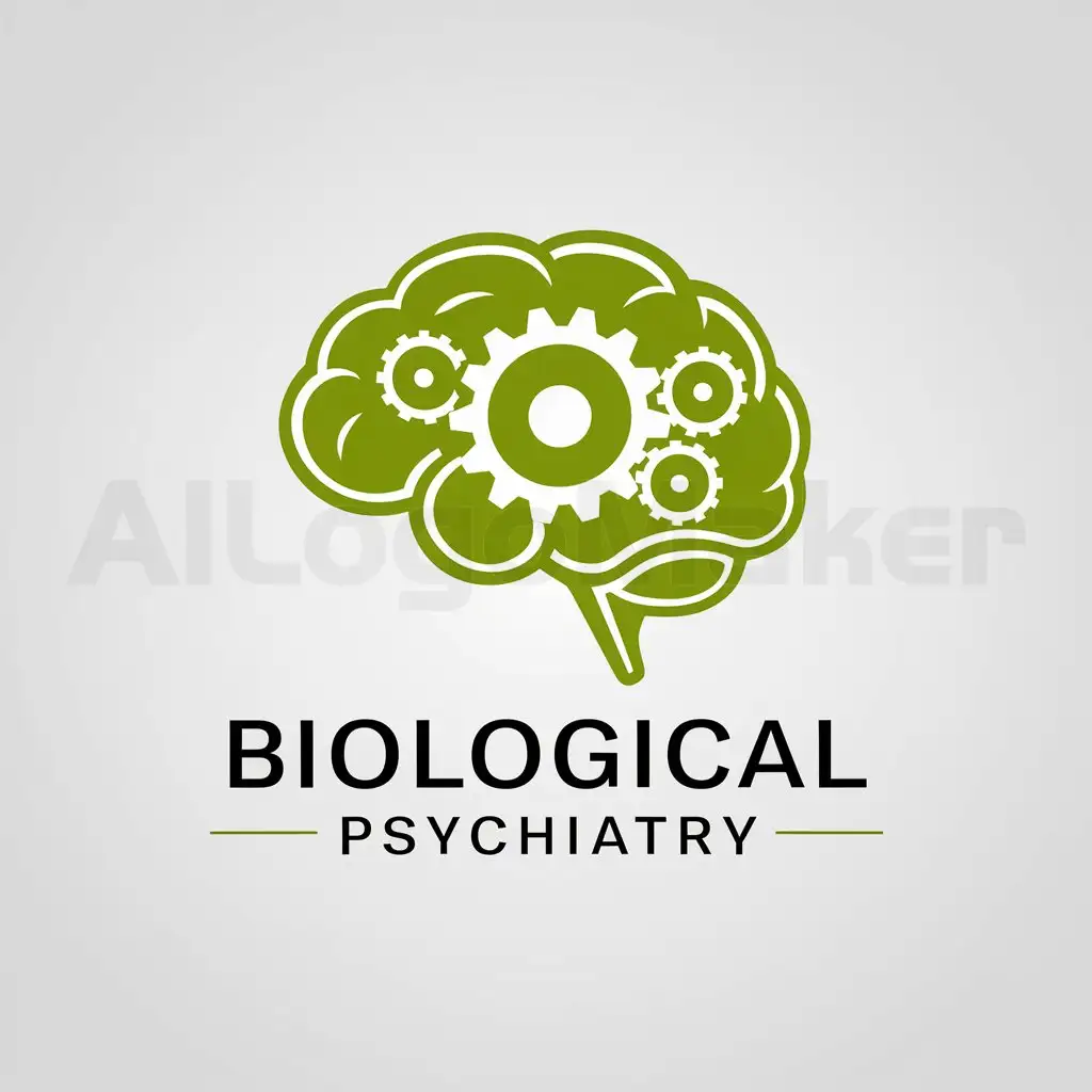 a logo design,with the text "Biological Psychiatry", main symbol:Brain with cogs in the colour green,Moderate,be used in Education industry,clear background