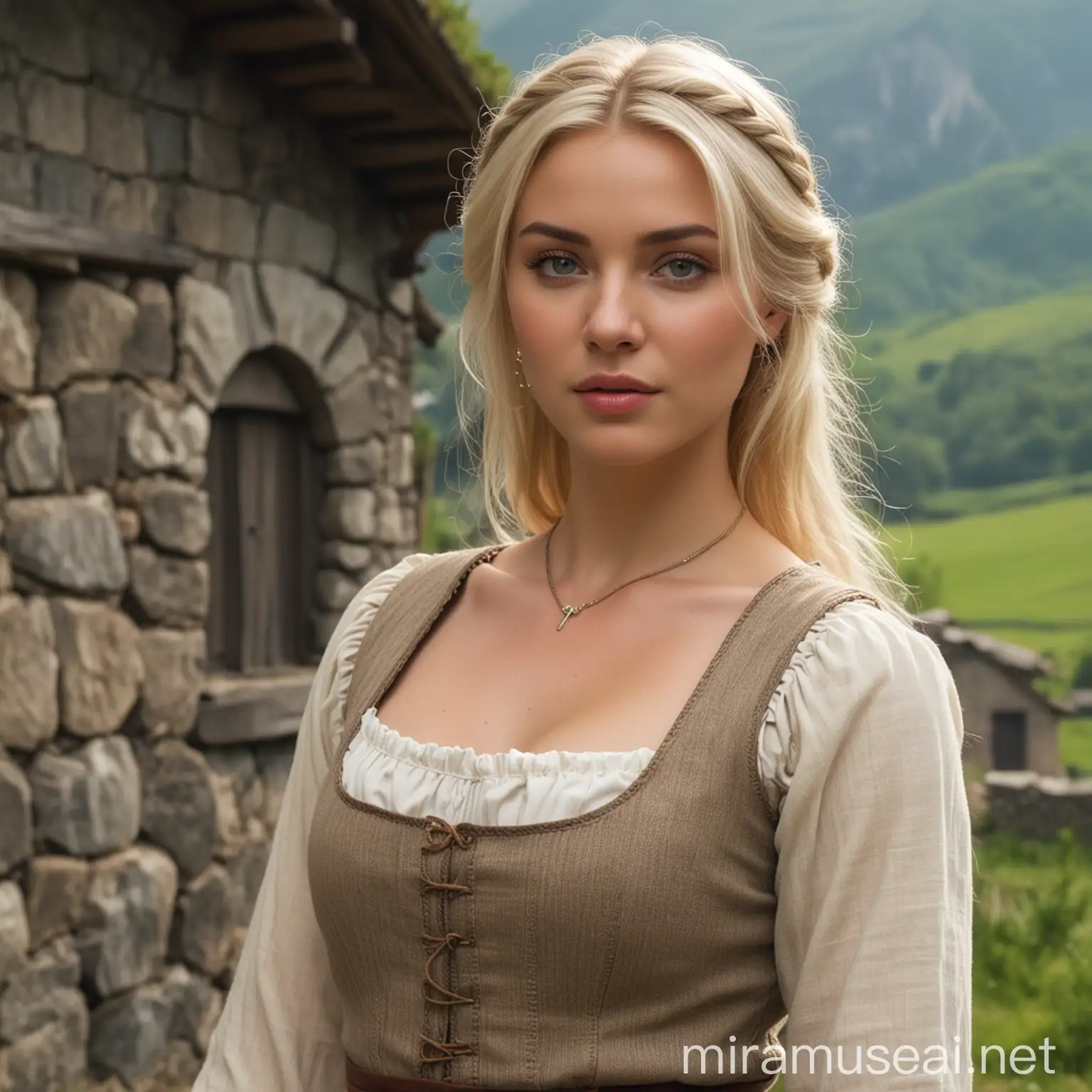 Blonde villager woman, sexy, fantasy movie
