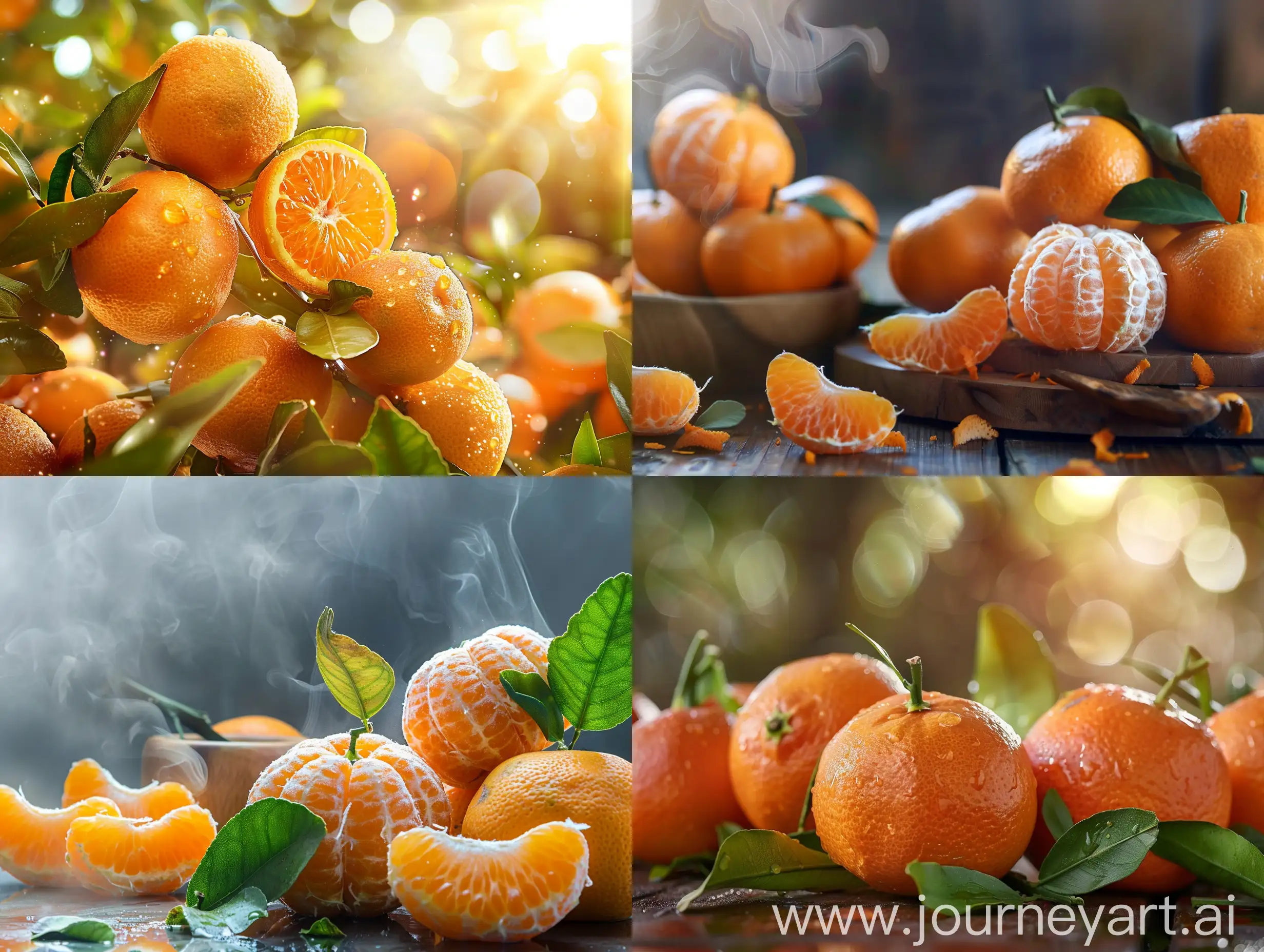Advertising photo of tangerines in an attractive atmosphere