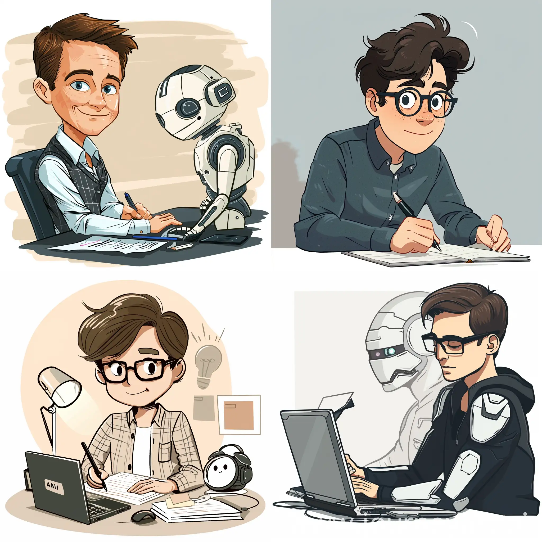 cartoon picture of a guy who is writing a weblog about AI in his website