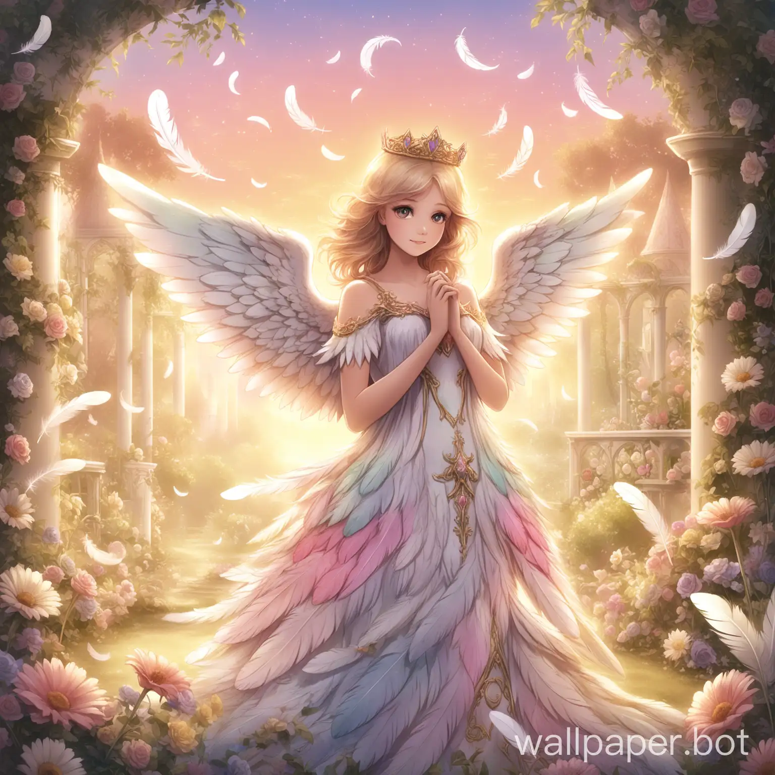 Princess-in-a-Garden-with-Angel-Feathers-at-Dawn