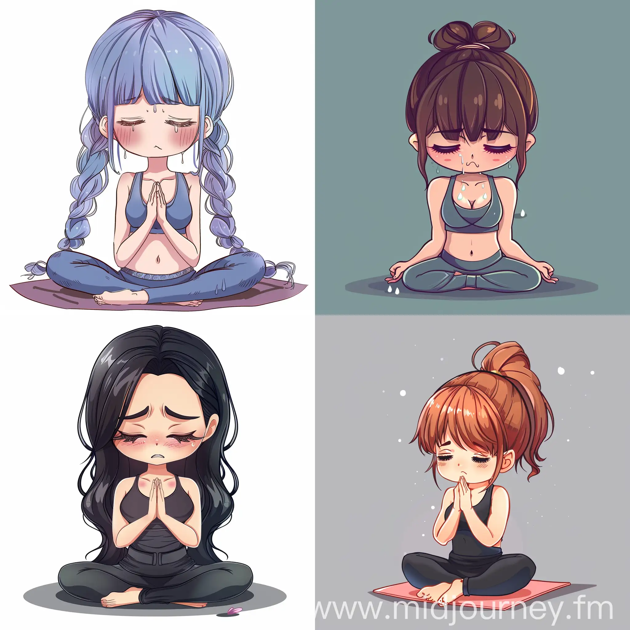 Chibi Anime Girl in Yoga Clothes Weeping in Vector Style | JourneyArt