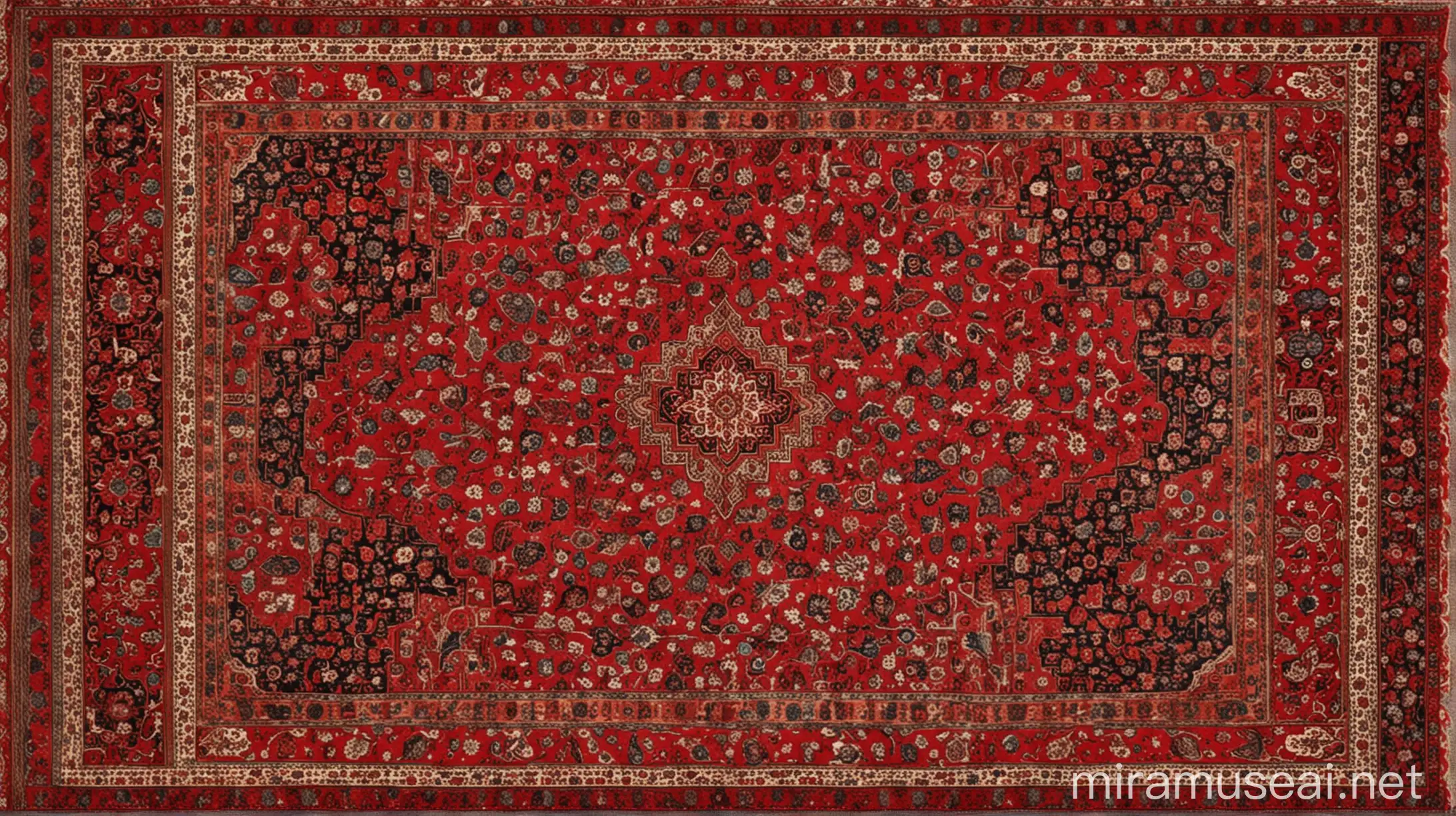 Traditional Persian Carpet with Red Floral Patterns