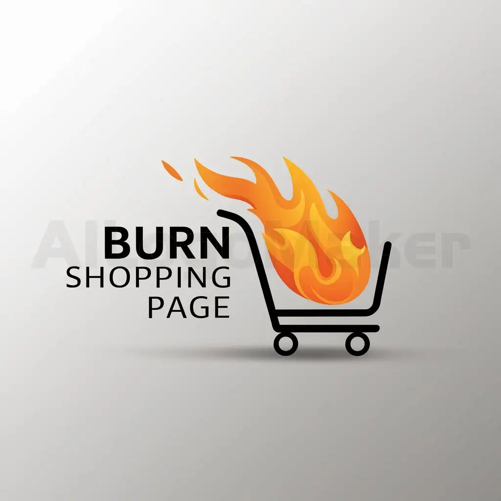 a logo design,with the text "BURN SHOPPING PAGE", main symbol:shopping cart flames,Minimalistic,be used in SHOP industry,clear background