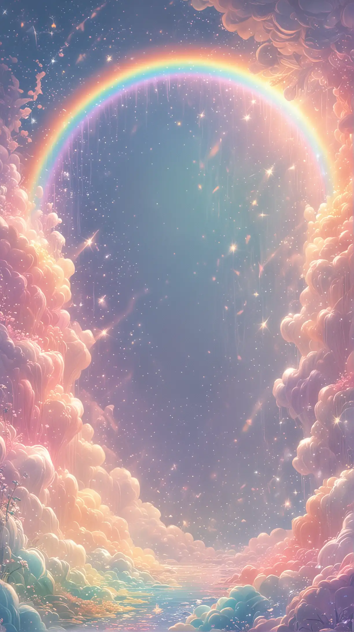 please create magical, ethereal, pastel rainbow, sparkly, transcendent, background artwork