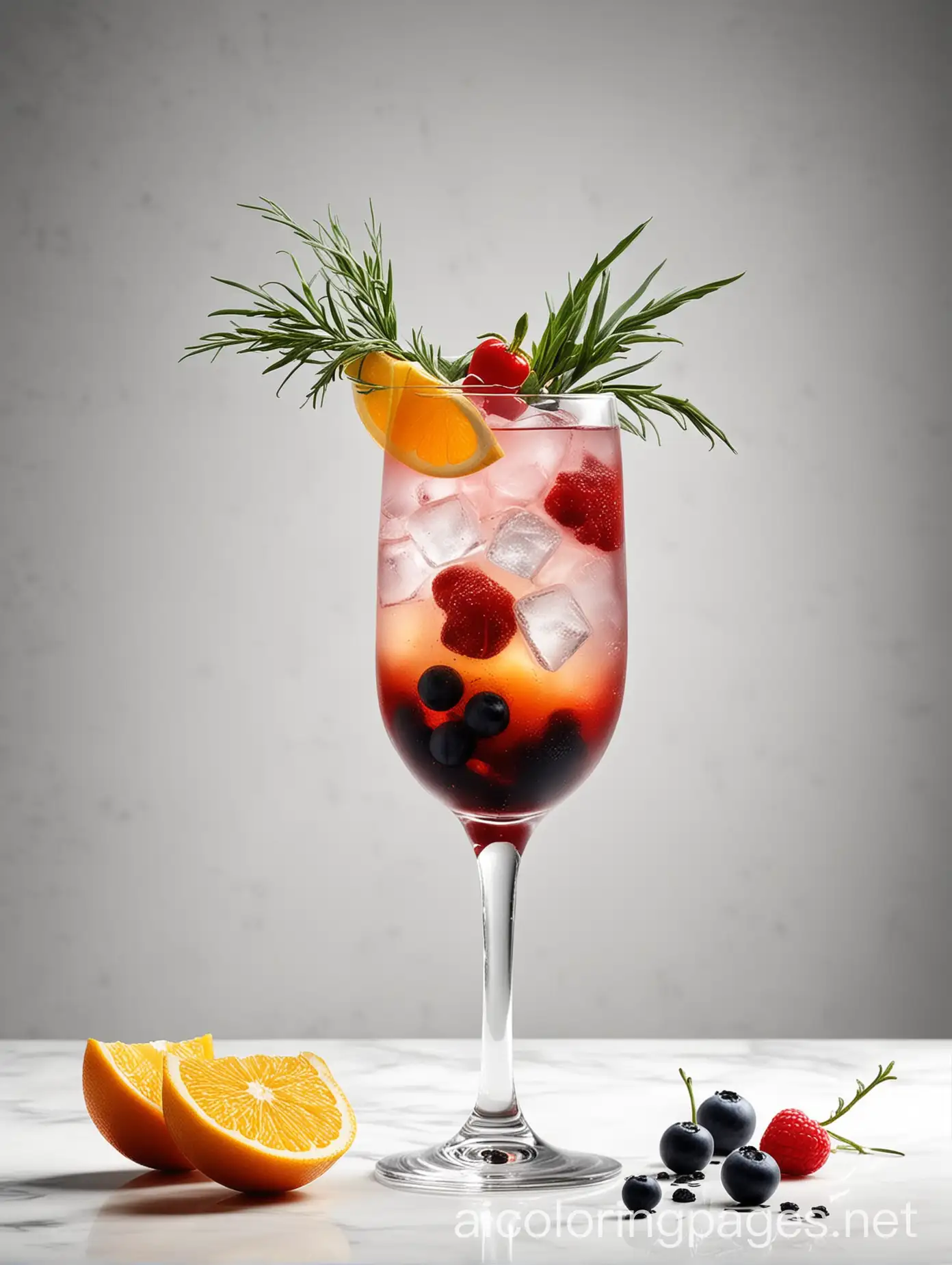 Create a visually stunning image that captures the artistry of mixology. Display a mesmerizing cocktail presentation with vibrant colors, meticulously crafted garnishes, and an ambiance that exudes sophistication. This image should inspire viewers to appreciate the creativity and craftsmanship behind mixology, Coloring Page, black and white, line art, white background, Simplicity, Ample White Space. The background of the coloring page is plain white to make it easy for young children to color within the lines. The outlines of all the subjects are easy to distinguish, making it simple for kids to color without too much difficulty