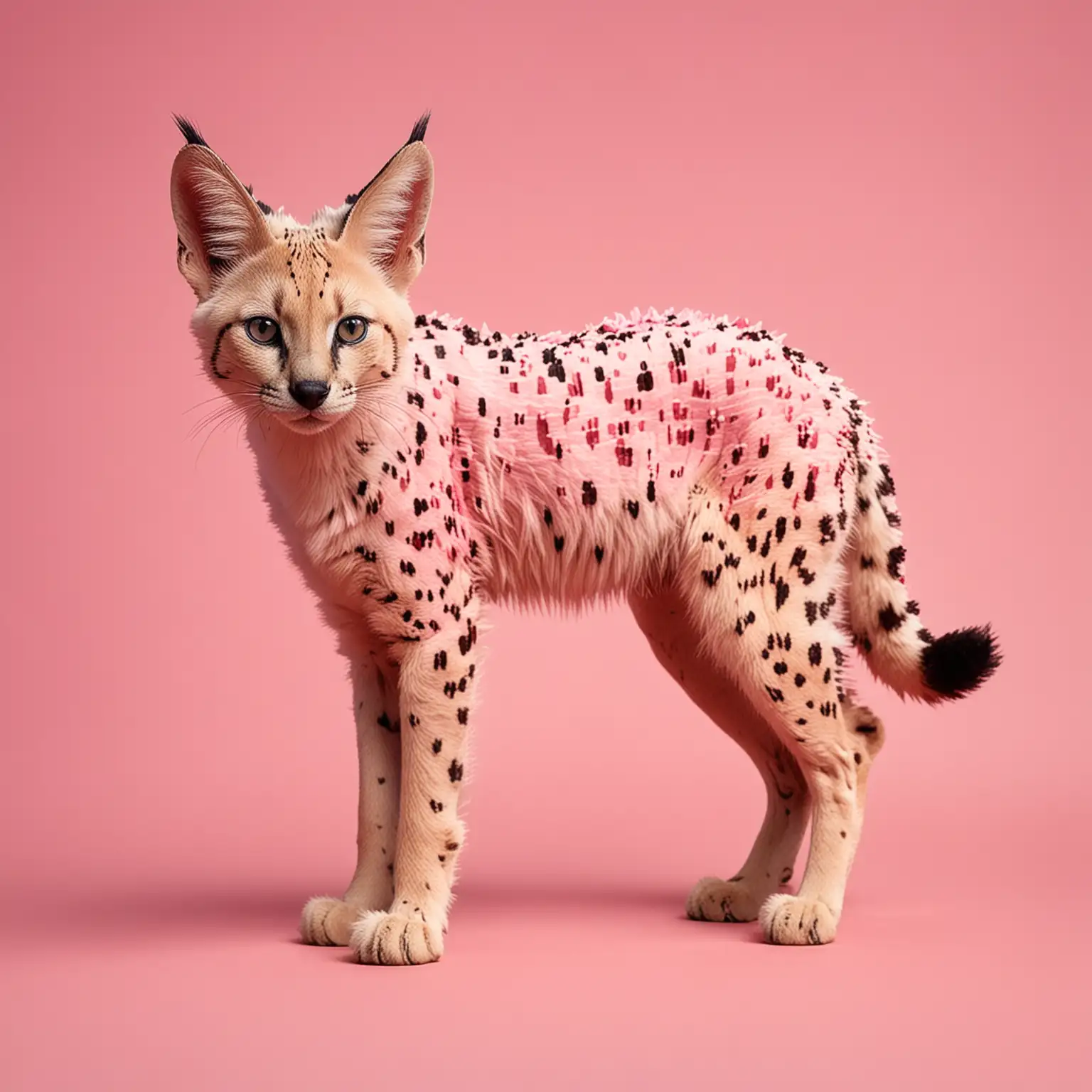 Pixelated Pink Serval on Pink Background