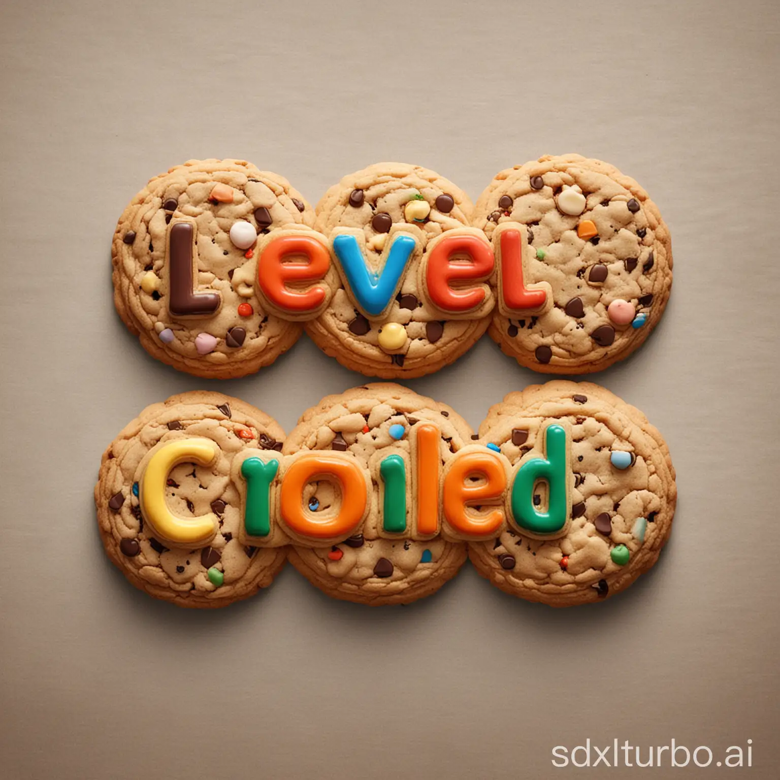 create a unique cookie food text with the word (Level Complete)