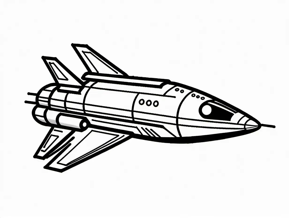 spaceship, deep space, simple for kids to color, Coloring Page, black and white, line art, white background, Simplicity, Ample White Space