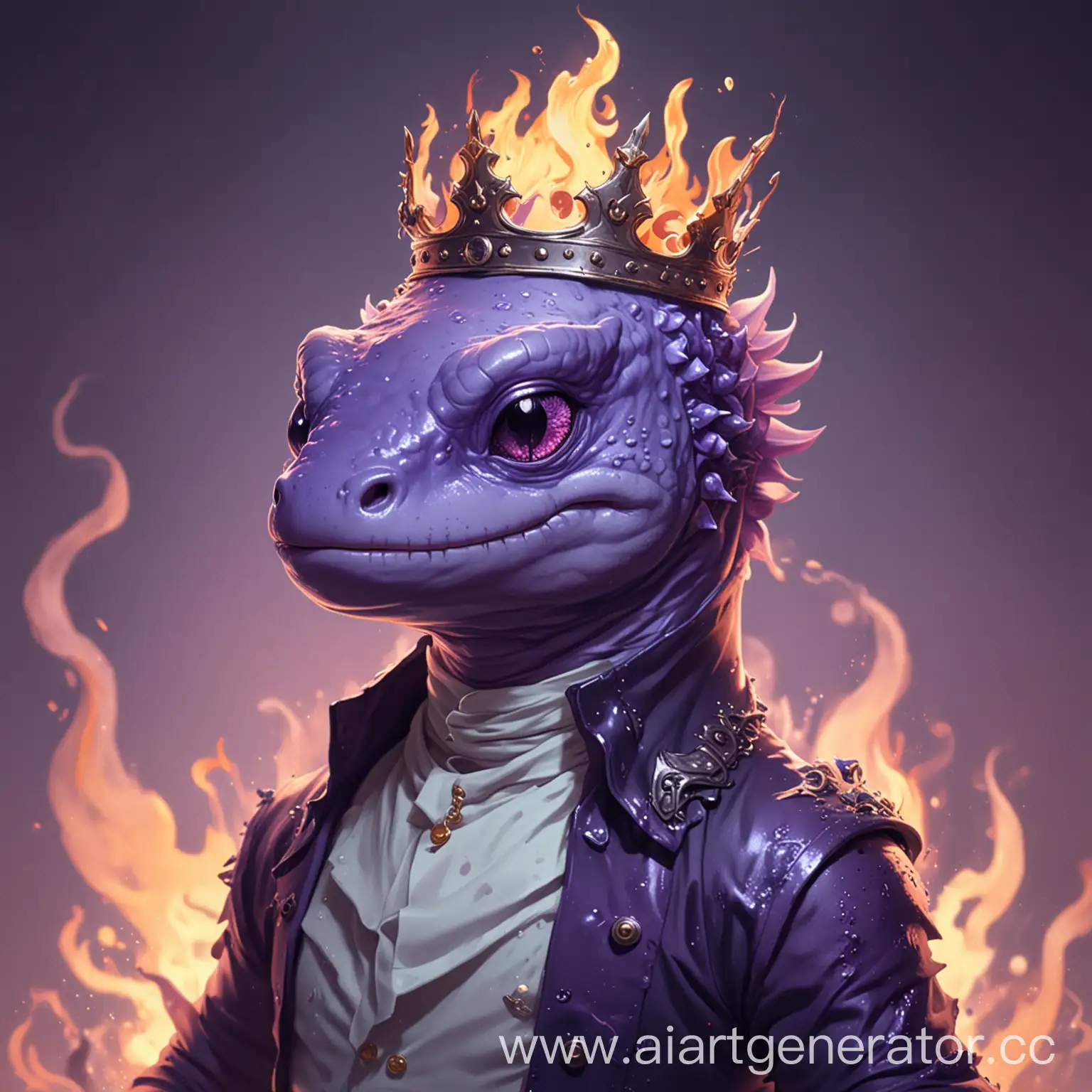 Аватарка для дискорда, саламандра с огненной короной,  ад, , сиреневые тона