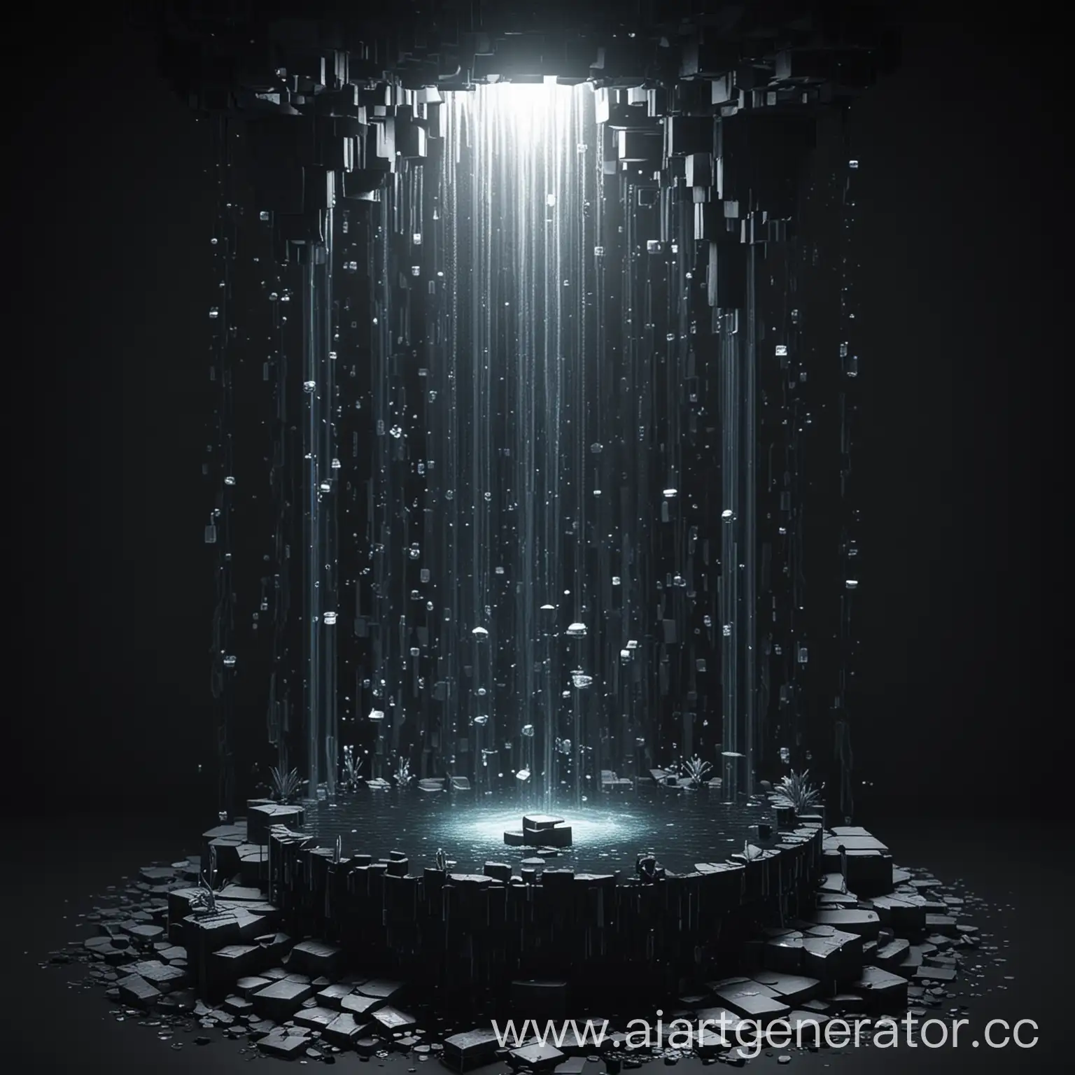 Healing-Fountain-in-Black-Room-with-Voxel-Graphics
