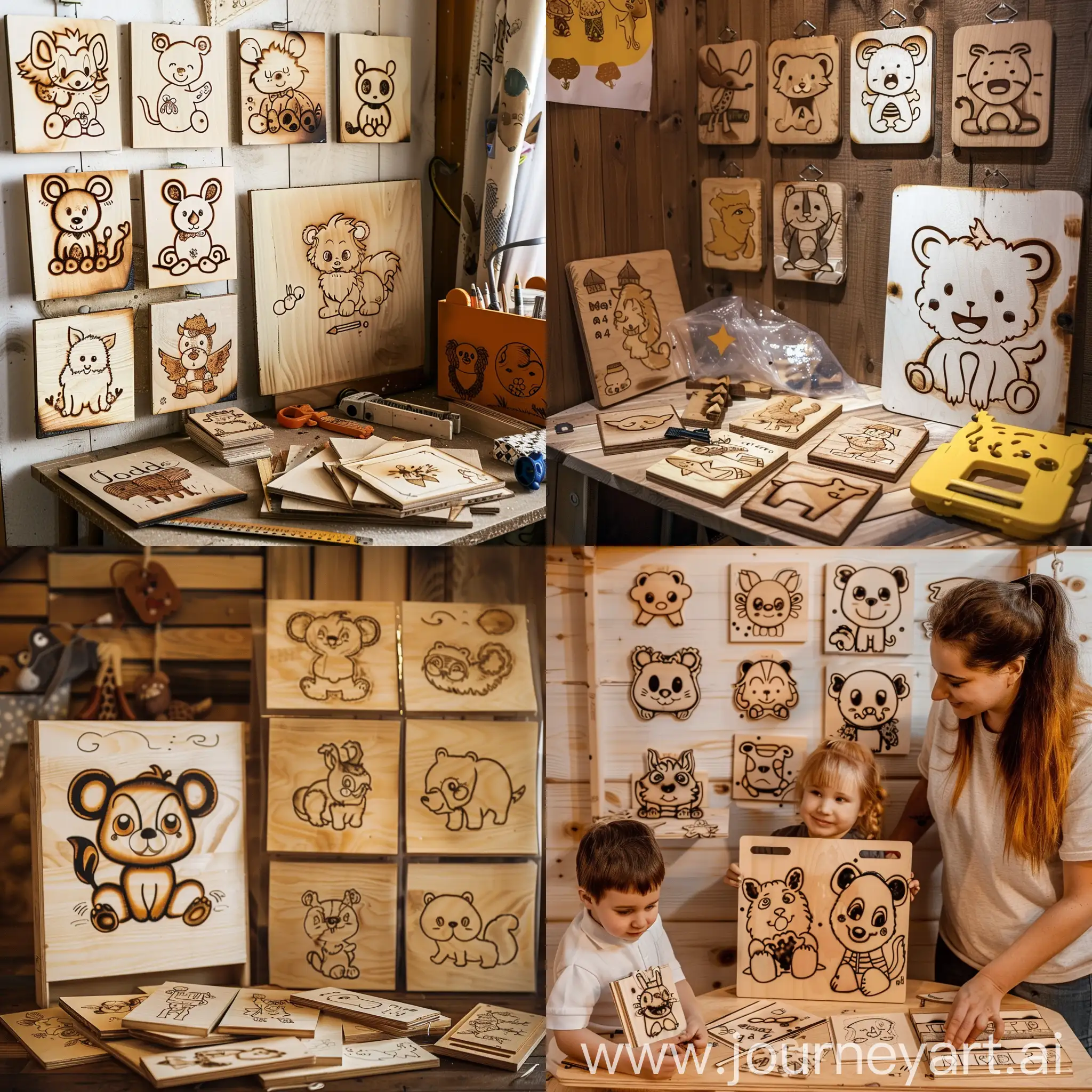 Family-Wood-Burning-Craft-Creating-Cute-Animal-Images-on-Plywood