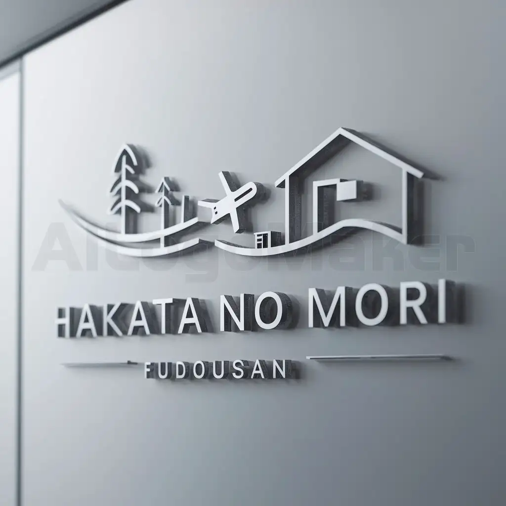 a logo design,with the text "Hakata no mori fudousan", main symbol:property airplane forest inc,Moderate,be used in Real Estate industry,clear background