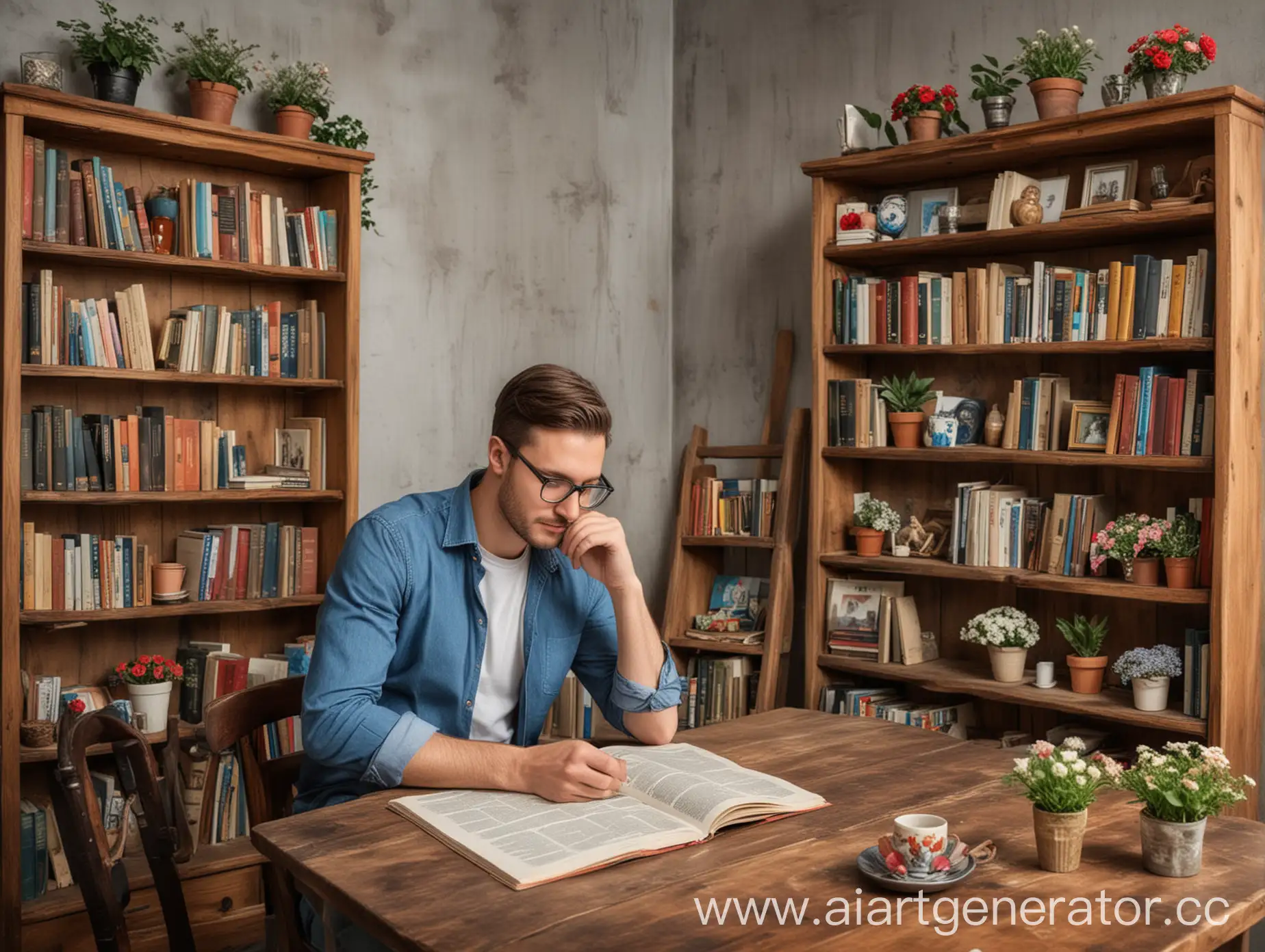 Entrepreneurial-Innovator-Surrounded-by-Books-and-Blooms