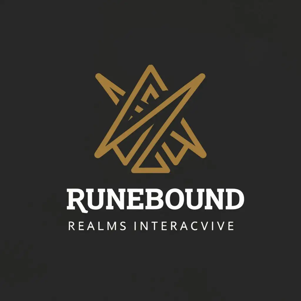 a logo design,with the text "Runebound Realms Interactive", main symbol:rune, sword,Minimalistic,be used in Technology industry,clear background