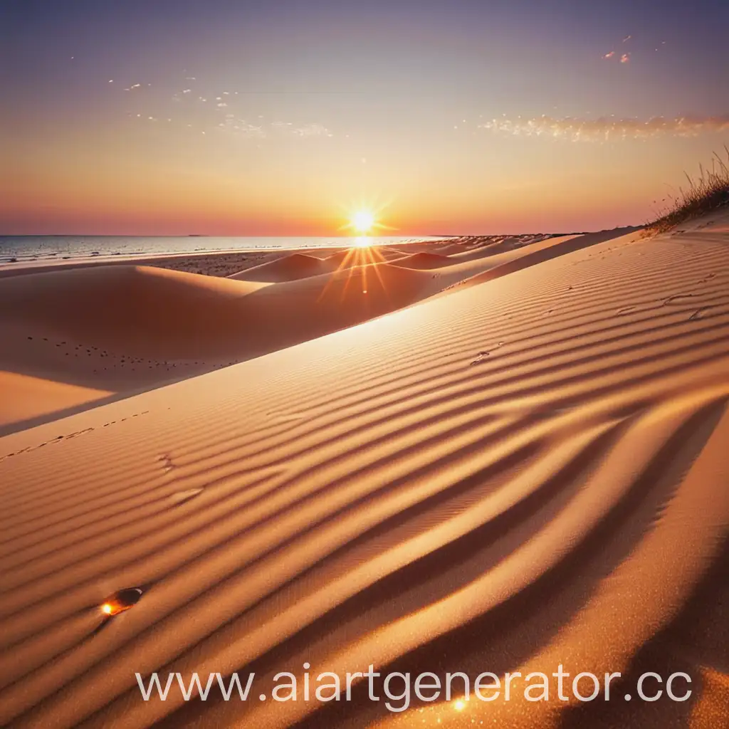 закат с ярким солнцем на фоне песков