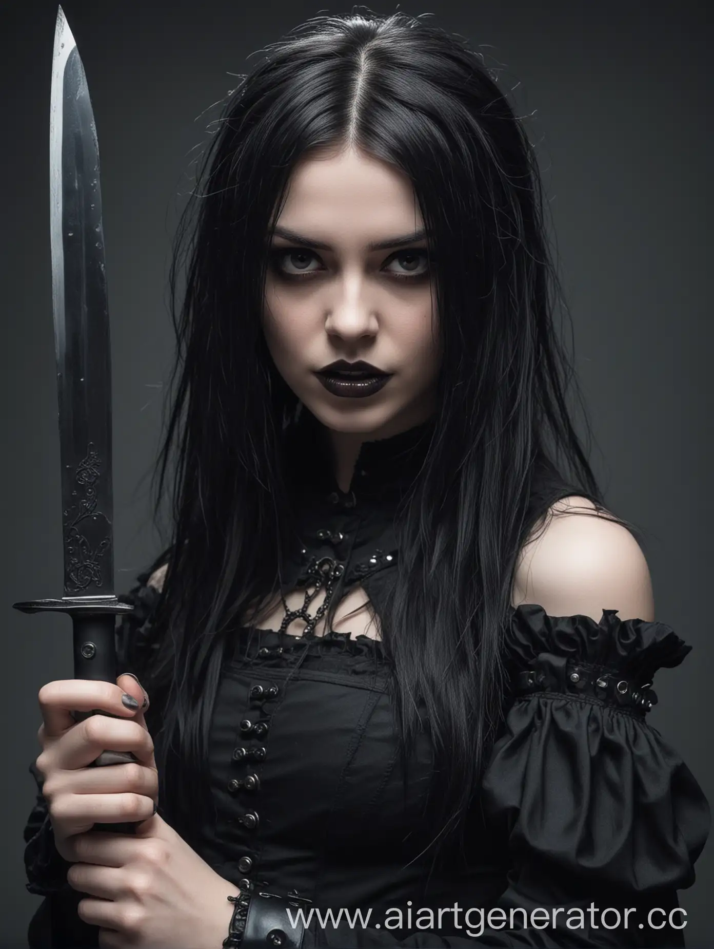 Gorgeous goth girl with a knife 
