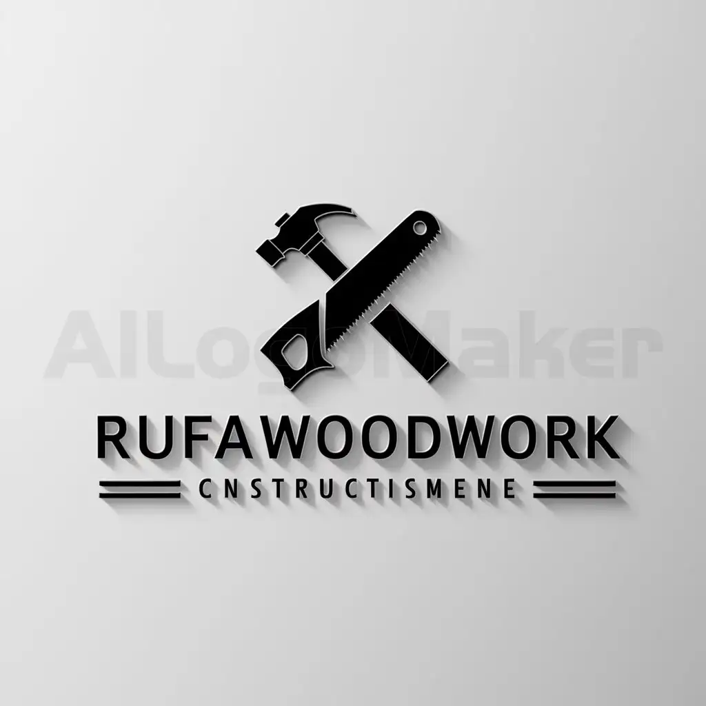 a logo design,with the text "Rufawoodwork unknown language", main symbol:Hammer and saw,Moderate,be used in Construction industry,clear background