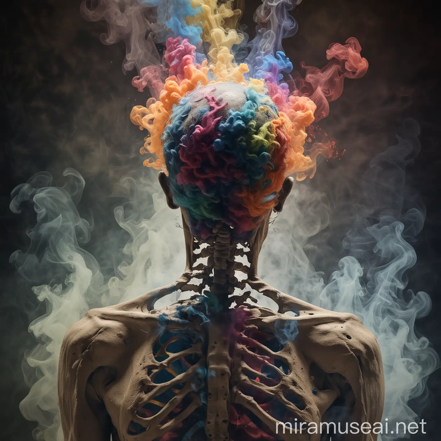 Resolute Man Amid Chaos Abstract Portrait with Burst of Colorful Smoke
