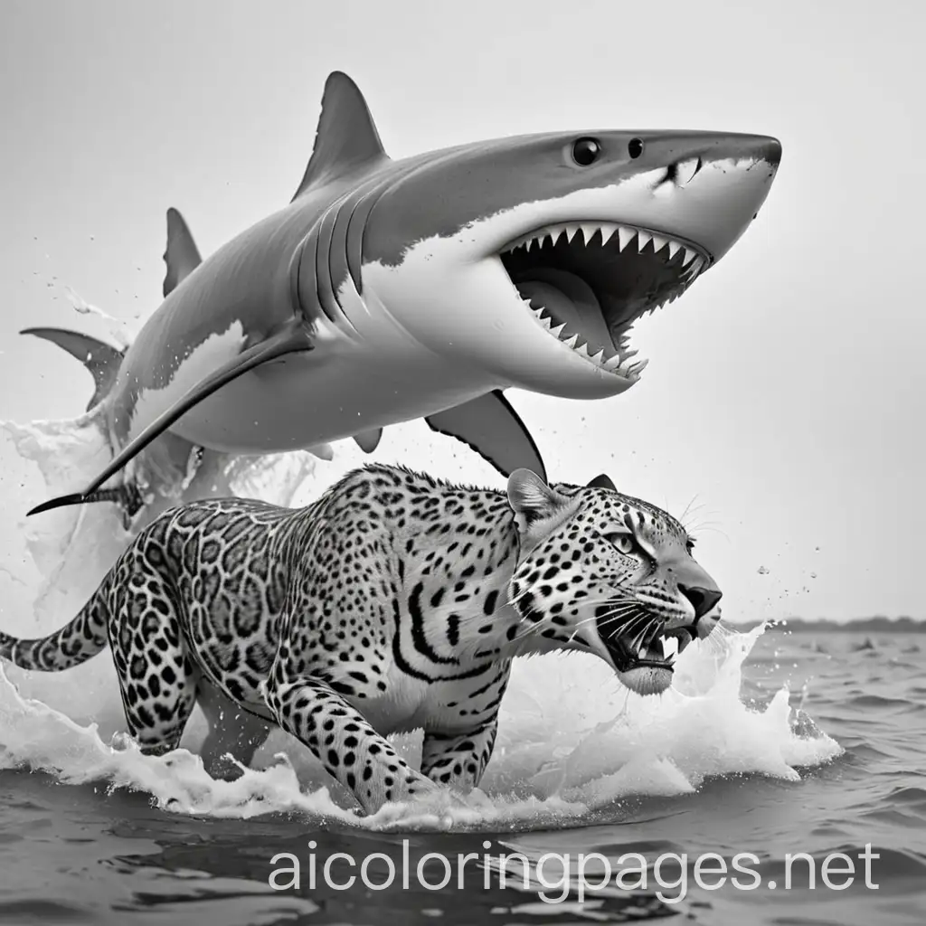 Shark-and-Leopard-Encounter-in-Savanna-Coloring-Page