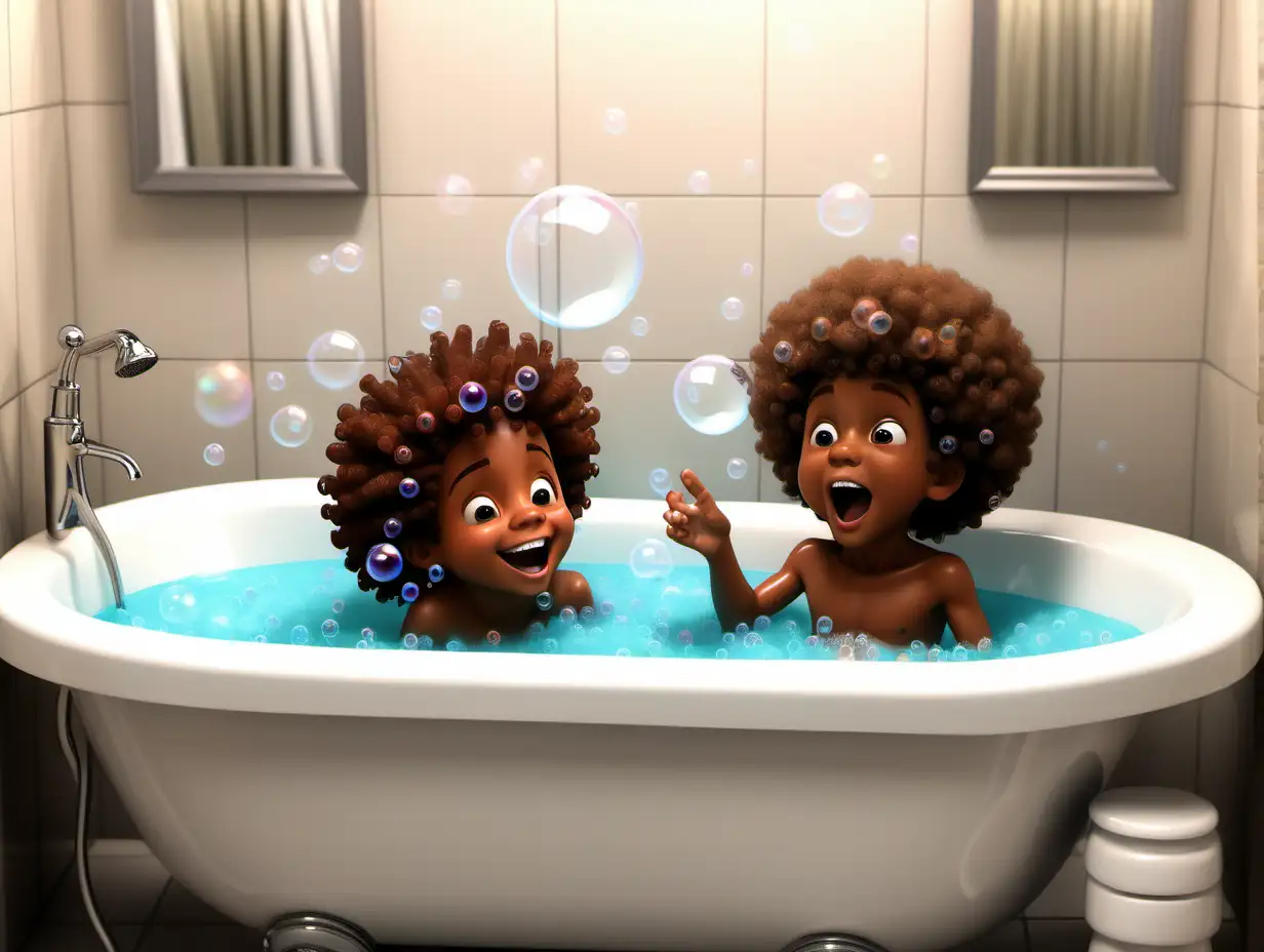 Playful Bubble Bath Fun African American Boys in Colorful Bathroom