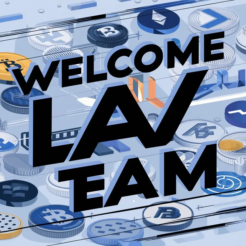 Надпись welcome lav team, на фоне криптовалюта