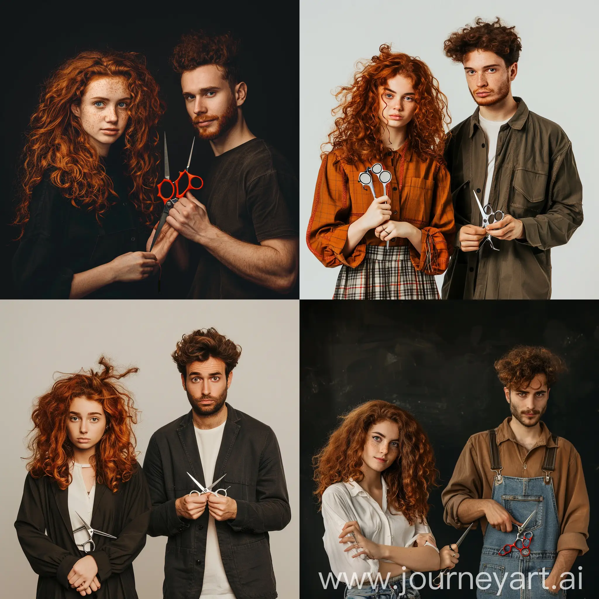 Modern-RedHaired-Girl-with-Man-and-Scissors-Contemporary-Fashion-Portrait