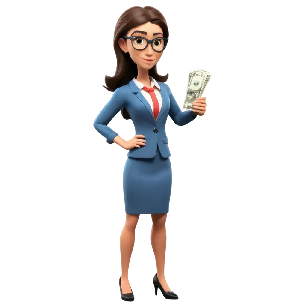female treasurer with money 3d cartoon