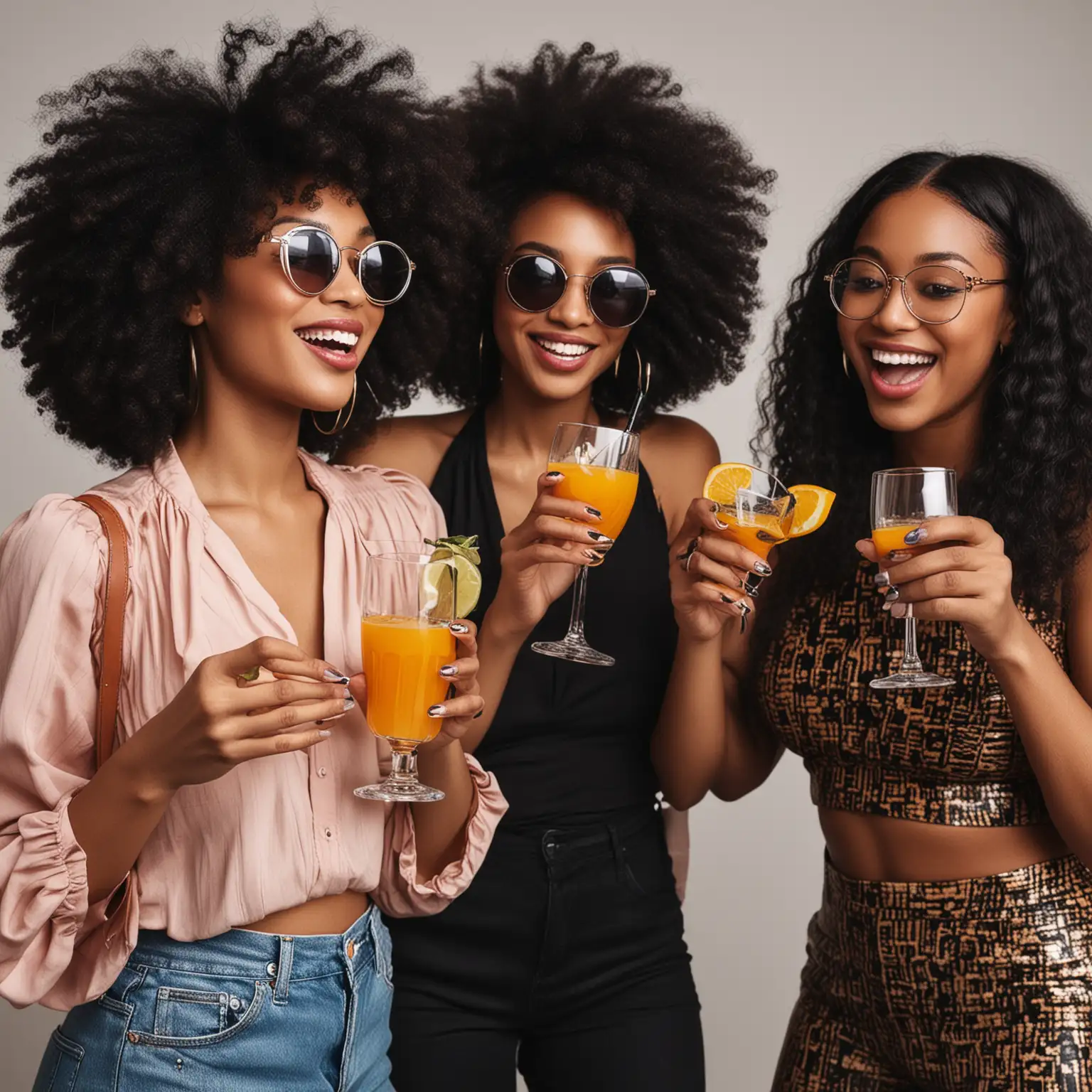 Black fashion people having fun with drinks
