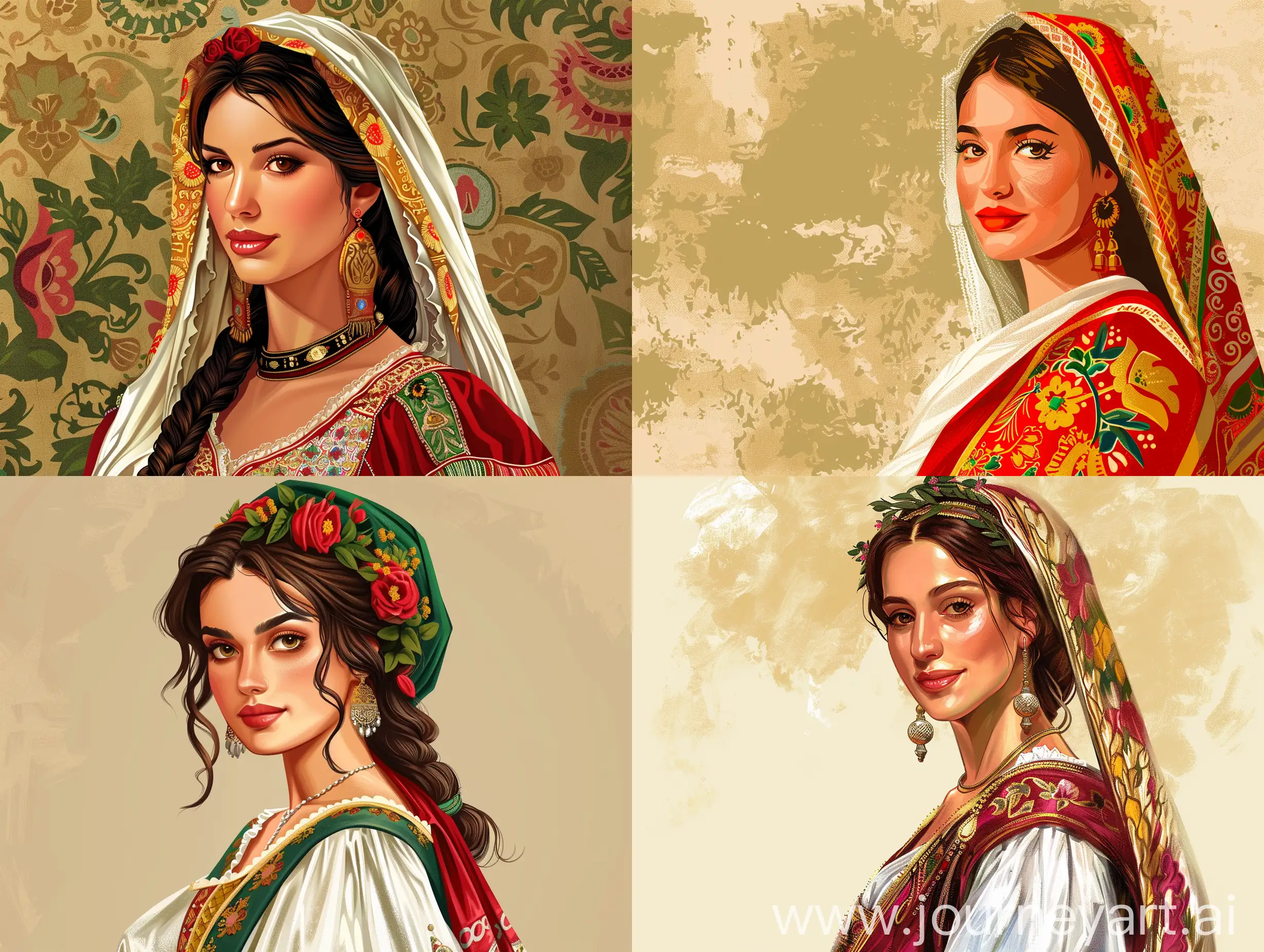 A beautiful Italian woman in traditional attire, illustration