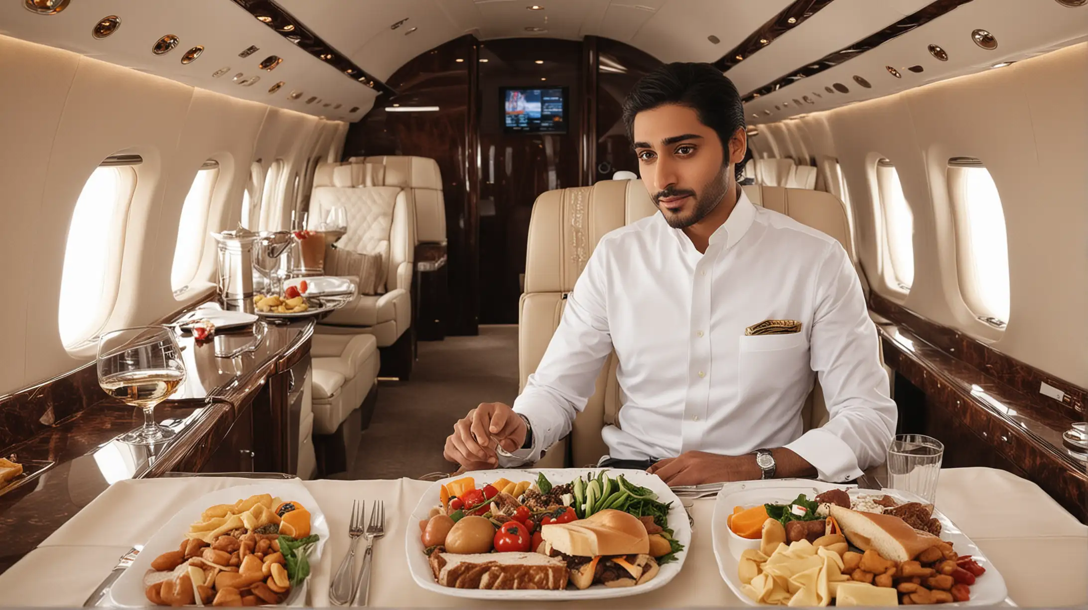 Dubai Prince Enjoying Fine Cuisine in Luxurious Private Jet