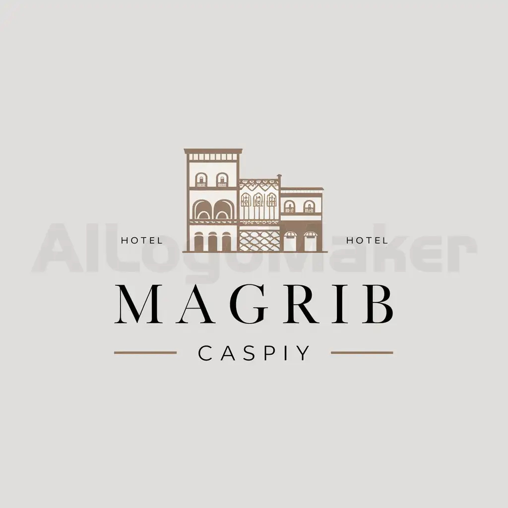a logo design,with the text "Magrib Caspiy", main symbol:Hotel with style Andalusia,Moderate,clear background