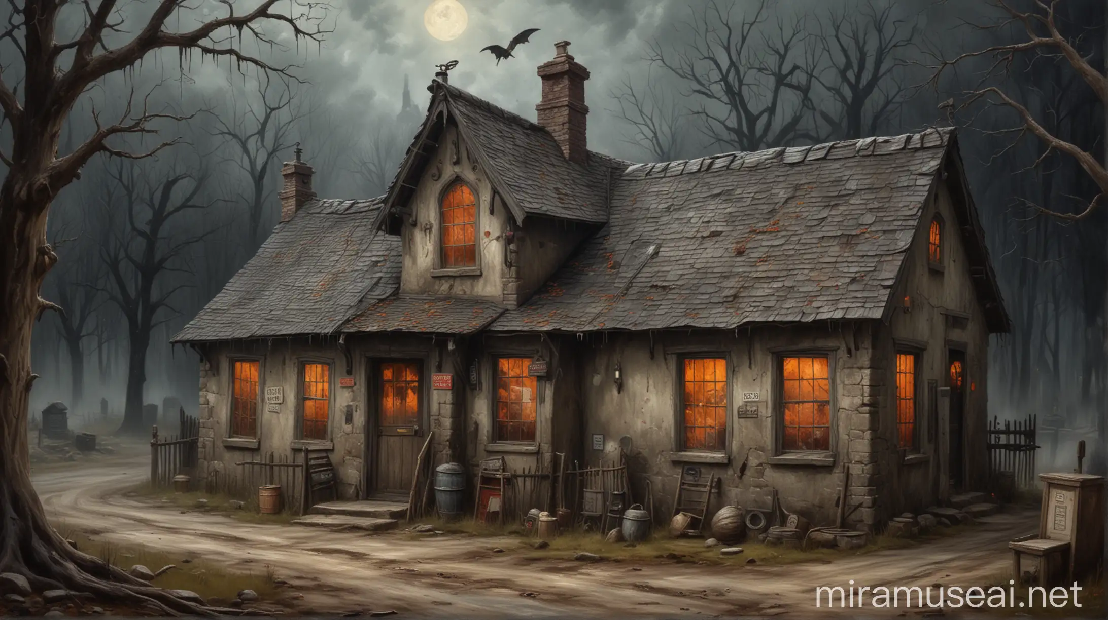 Eerie Village Post Office in Oil Paintings
