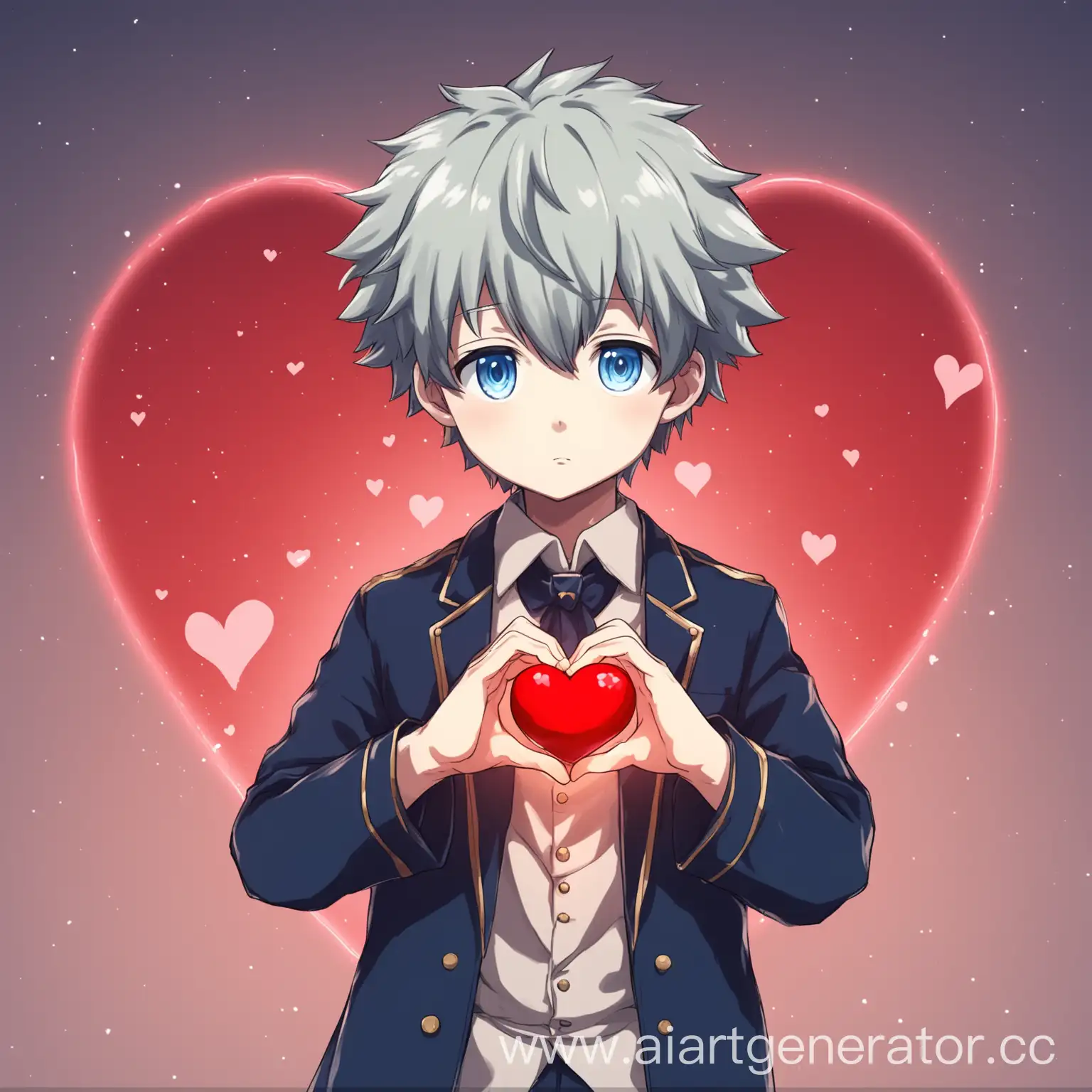 Draw an anime character Sotor Gyoje holding a heart in his hands