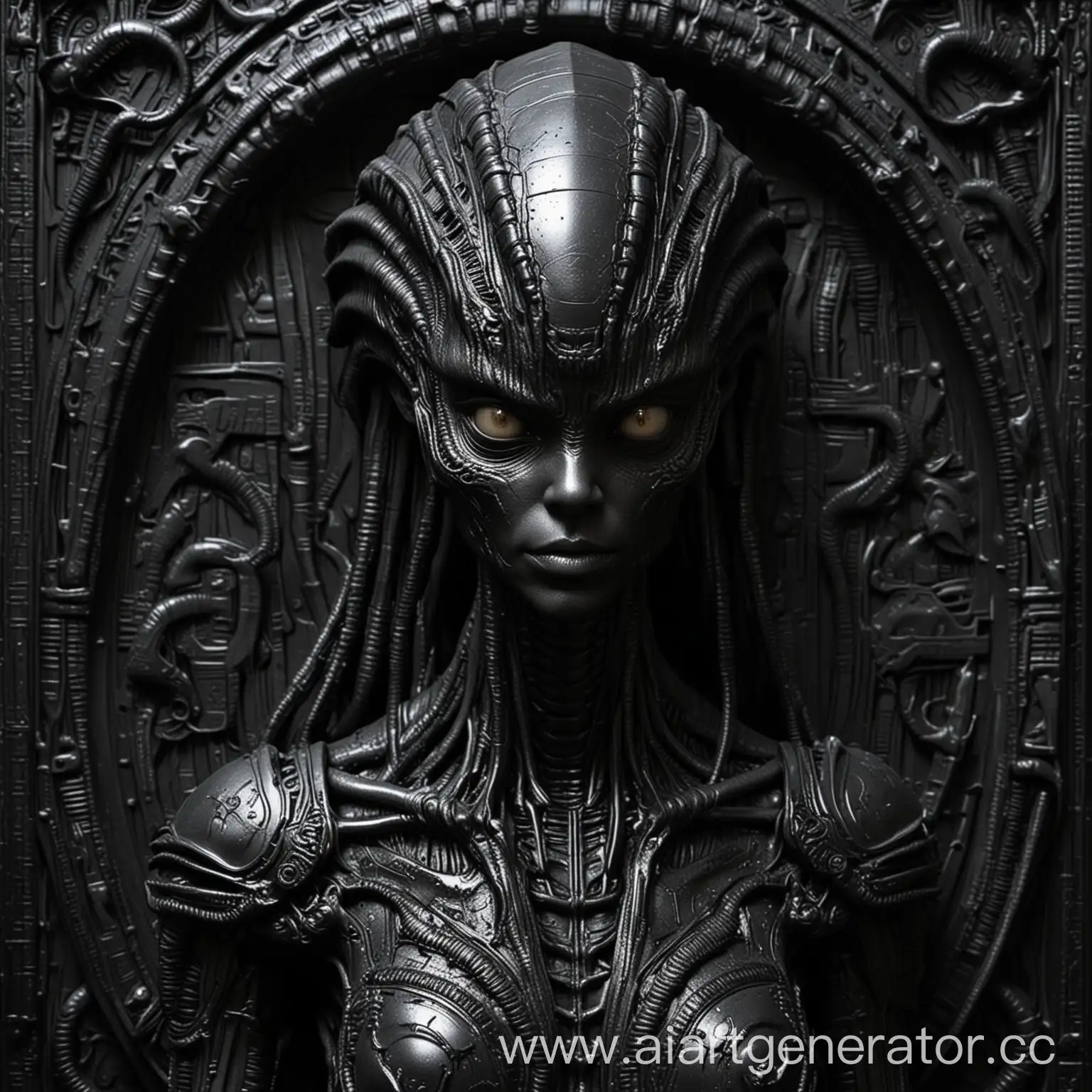 Gothic-Black-Metal-Relief-Alien-Xenomorph-Girl-in-Higgerson-Style