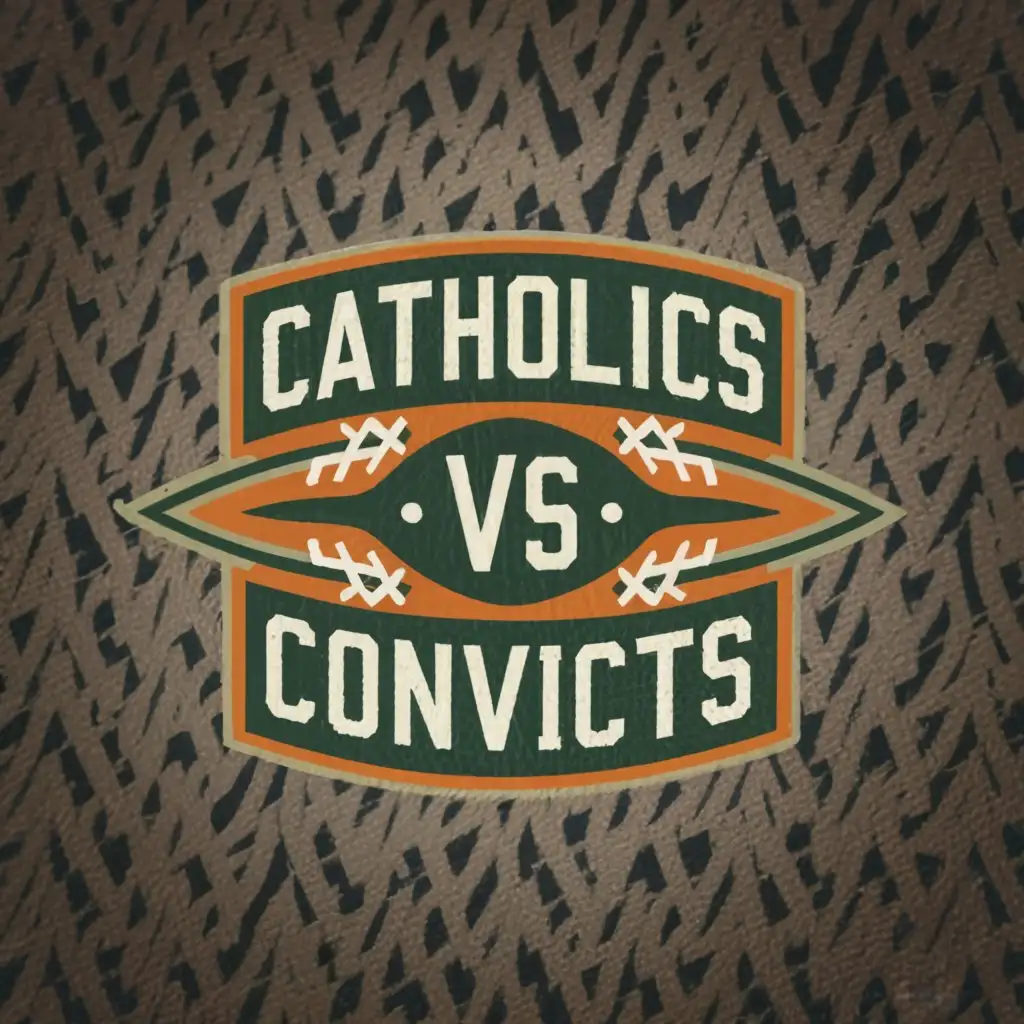 a logo design,with the text "Catholics vs Convicts", main symbol:Football green and orange,Moderate,be used in Others industry,clear background