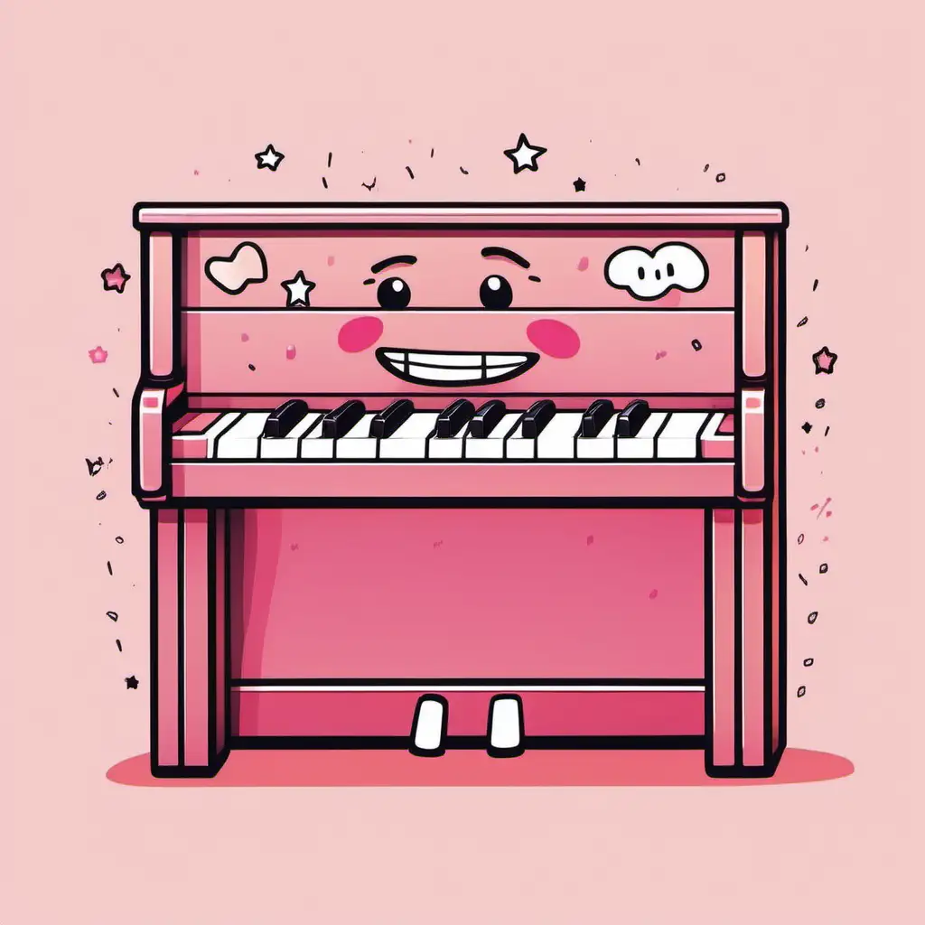Cute Smiling Kawaii Electric Piano Detailed Illustrated Design