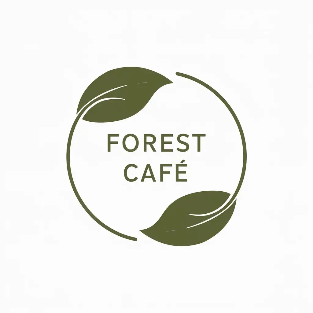 a logo design,with the text " The Cafe "Lesnoe" (transliterated from Russian) would be known in English as "Forest Cafe."", main symbol:two curved green leaves in a circle around an inscription,Minimalistic,be used in Restaurant industry,clear background