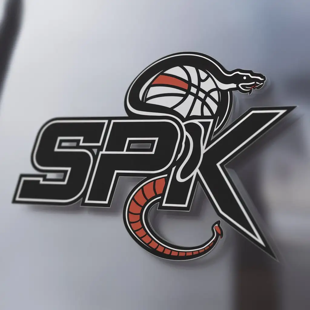 a logo design,with the text "spk", main symbol:basketball, snake,Moderate,be used in Sports Fitness industry,clear background