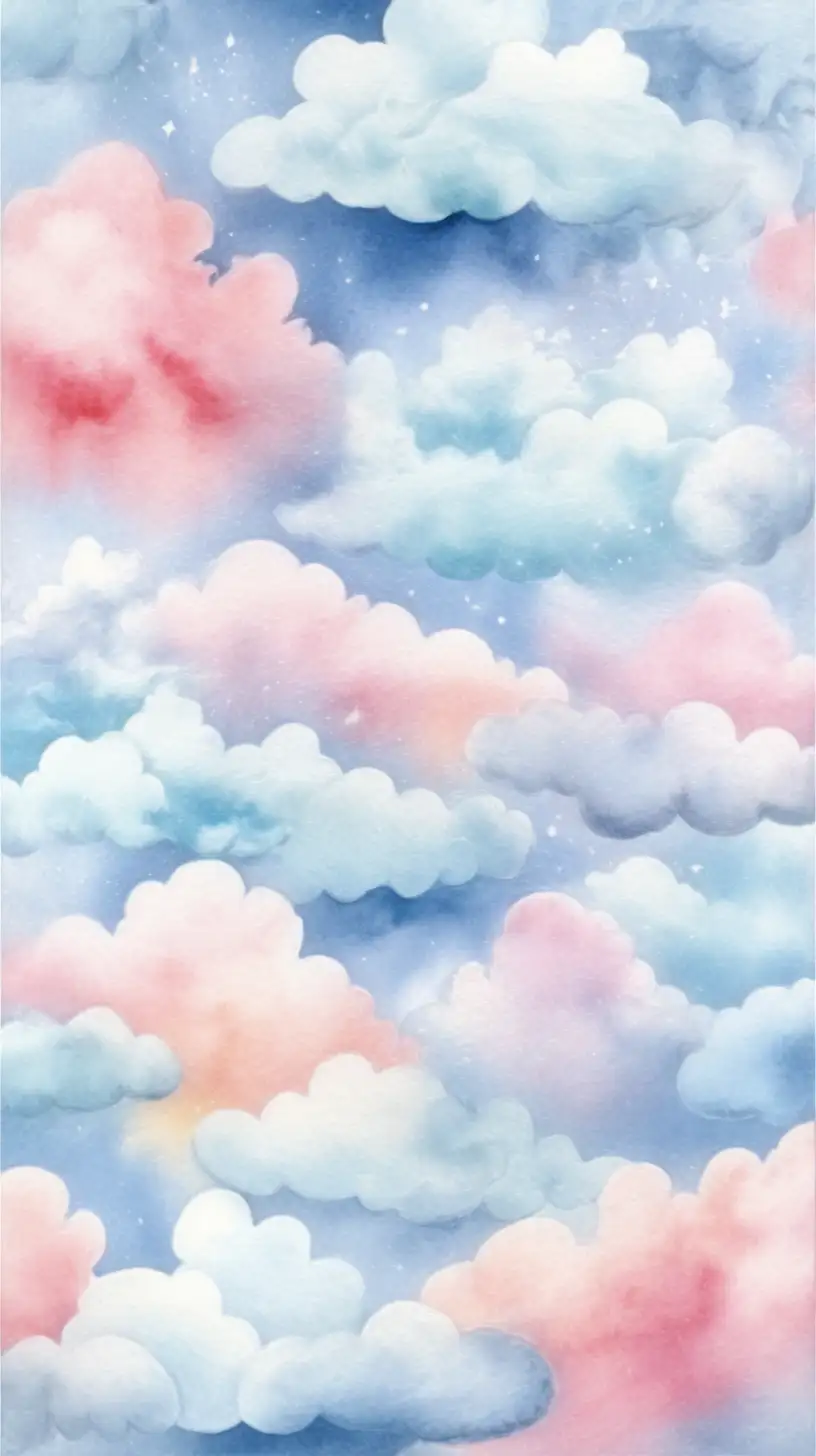 Watercolor Clouds Painting on White Background