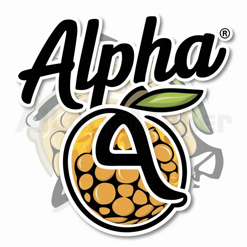 a logo design,with the text "Alpha", main symbol:Mango,complex,be used in bubble tea industry,clear background