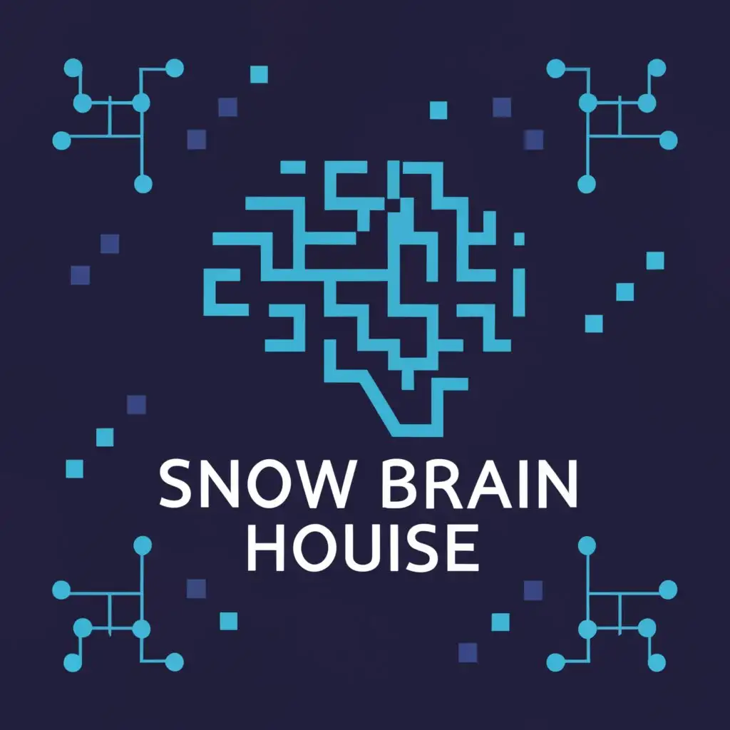 a logo design,with the text "Snow Brain House", main symbol:Blue and white tones, brain, cyberspace, pixel art,Moderate,clear background
